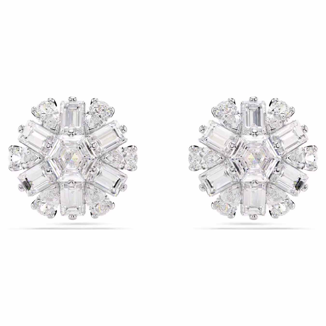 Swarovski  Idyllia Ohrstecker Verschiedene Schliffe, Schneeflocke, Weiß, Rhodiniert