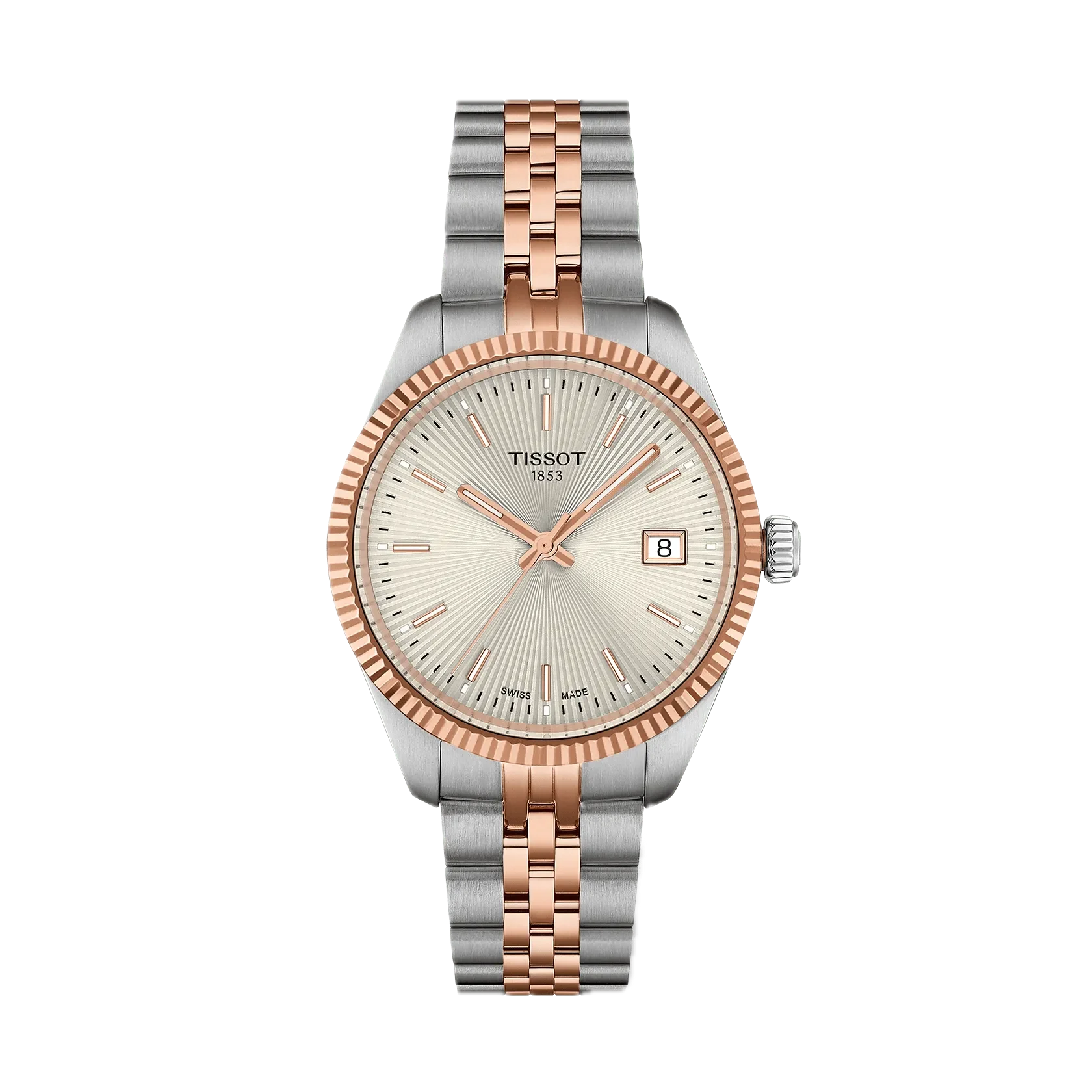 Tissot Ballade 34mm, Schweizer Quarzwerk, Grau und Roségold Edelstahlband Damenuhr T156.210.22.031.01