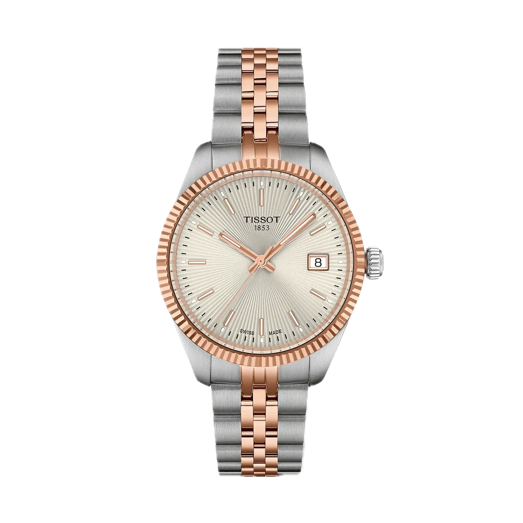 Tissot Ballade 34mm, Schweizer Quarzwerk, Grau und Roségold Edelstahlband Damenuhr T156.210.22.031.01