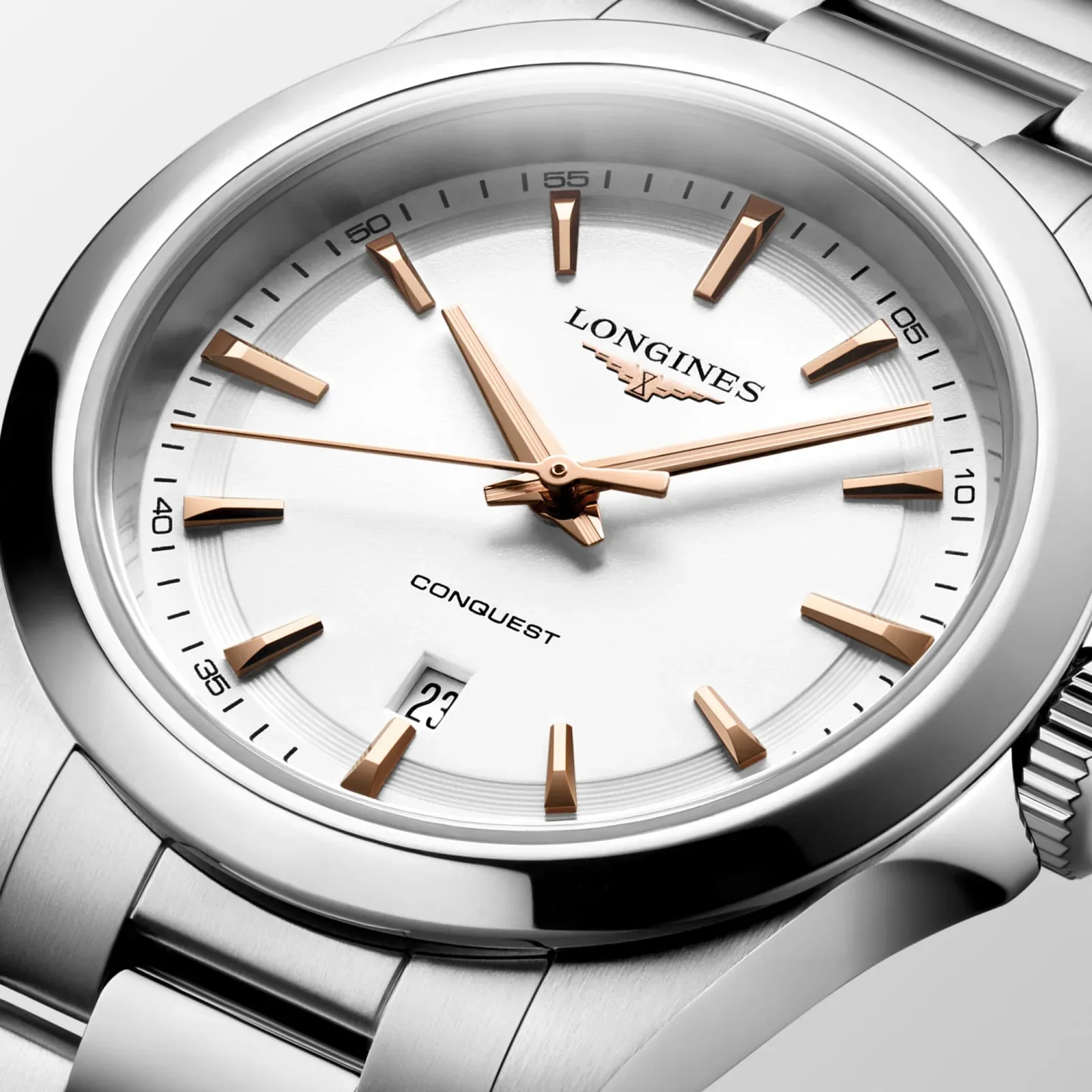 Longines Conquest Weiß Edelstahlband 30 mm Damenuhr L3.350.4.18.6