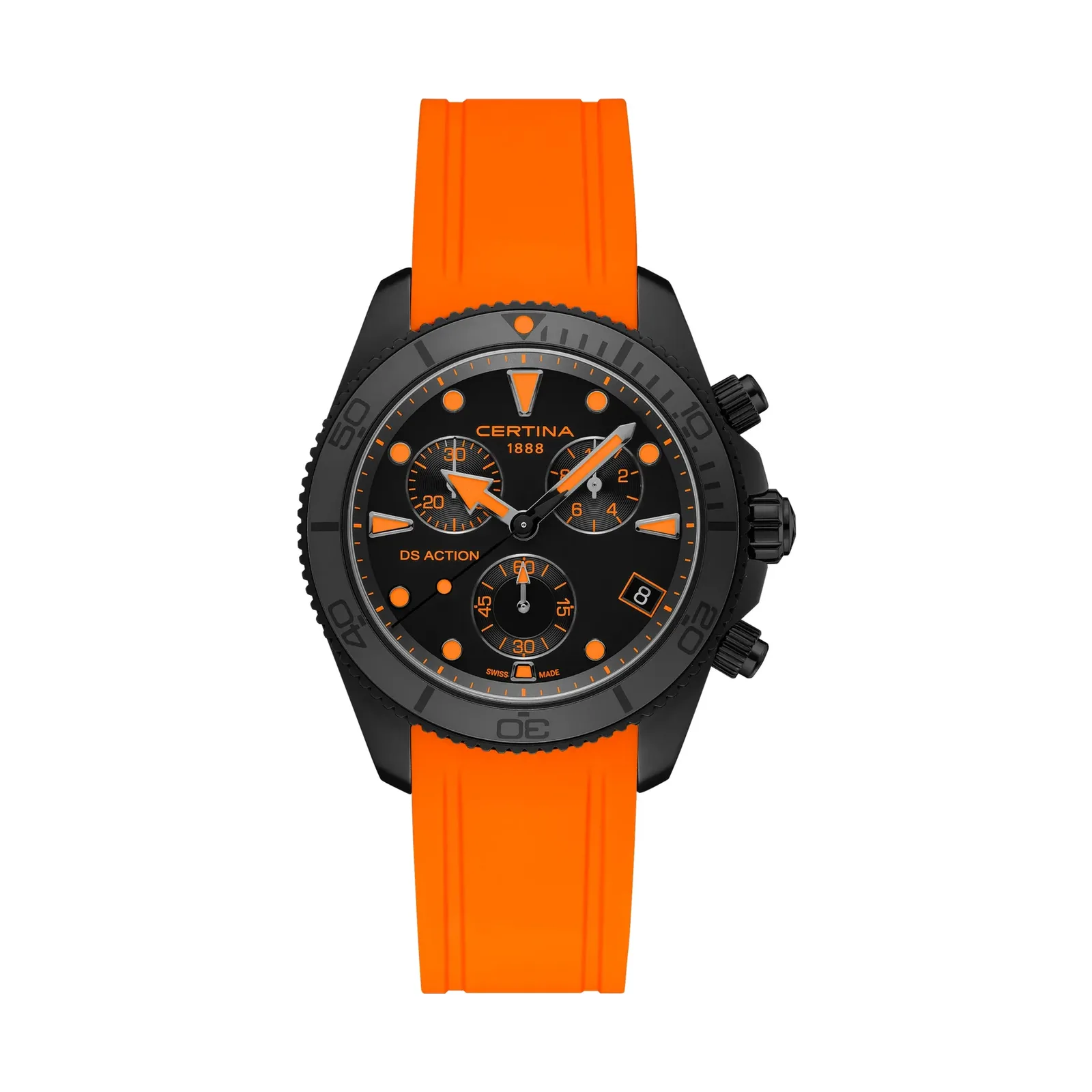 Certina DS Action Chrono Silikonband Orange Herrenuhr C048.417.37.051.03