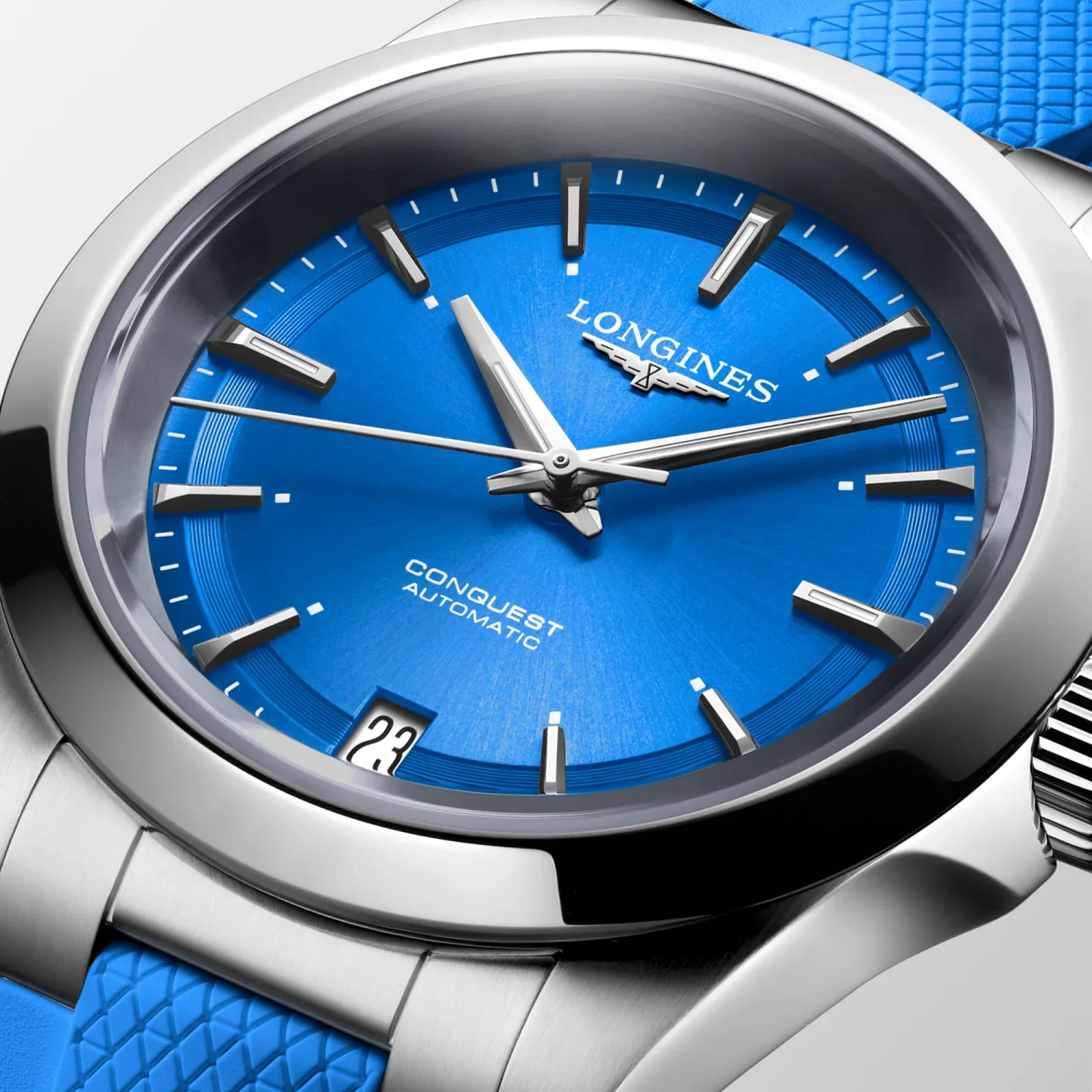 Longines Conquest Blau Kautschukband blau 34 mm Damenuhr L3.430.4.90.9