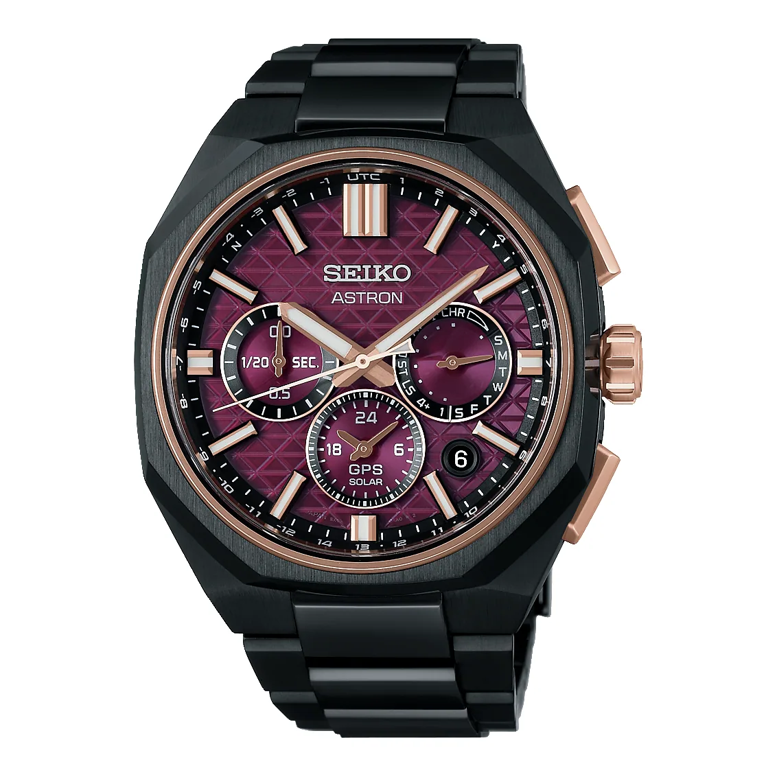 Seiko Astron GPS Solar Dual Time Chronograph Limited Edition Dunkelrot Herrenuhr HAB010J1