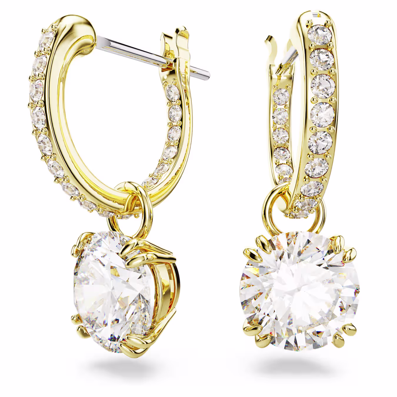 Swarovski  Stilla Drop-Ohrhänger Rundschliff, Weiß, 18k vergoldet