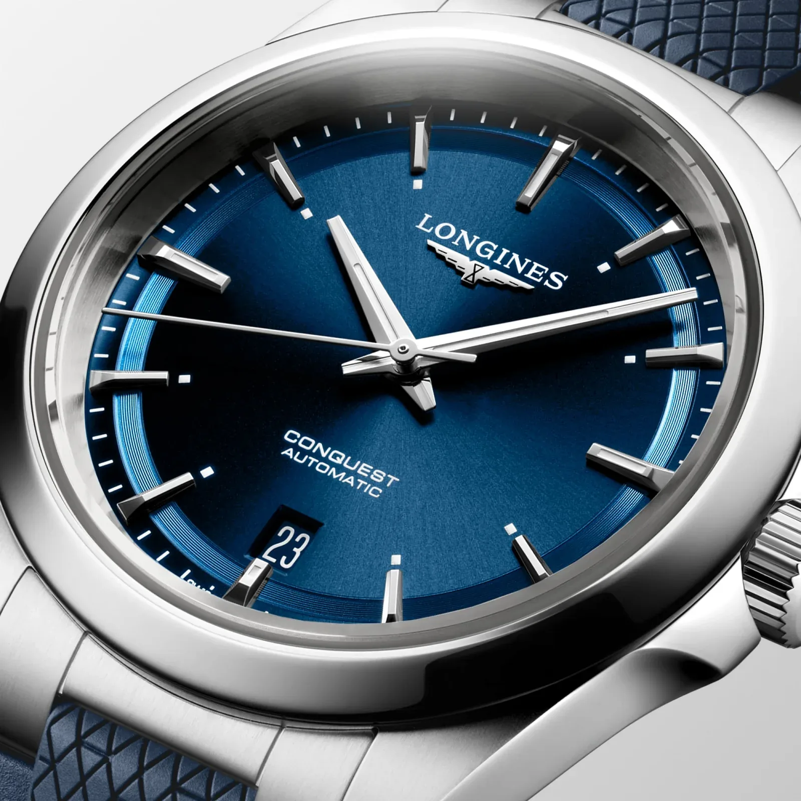 Longines Conquest Blau Kautschukband blau 38 mm Herrenuhr L3.720.4.92.9