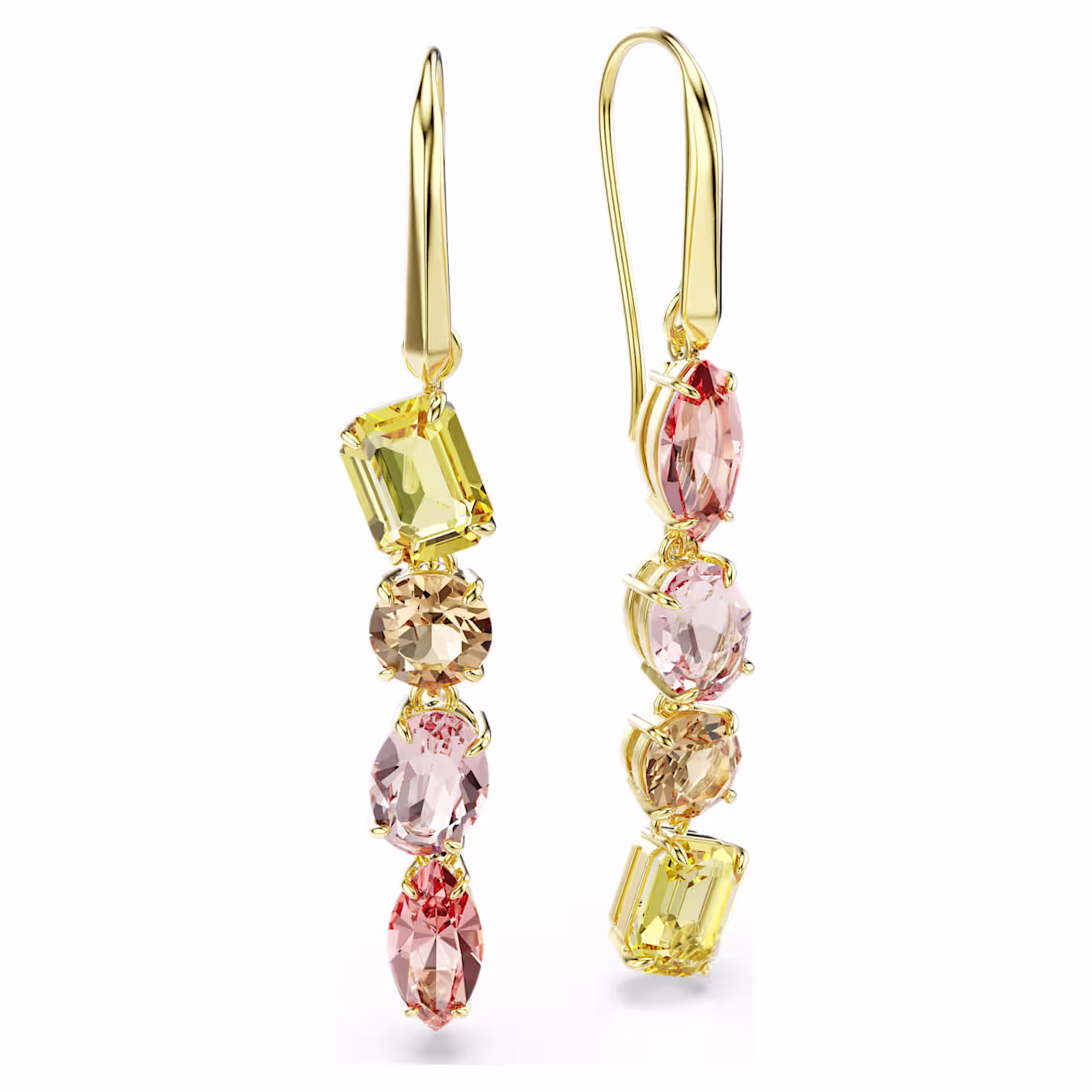 Swarovski  Gema Drop-Ohrhänger Asymmetrisches Design, Verschiedene Schliffe, Rosa, Goldlegierungsschicht