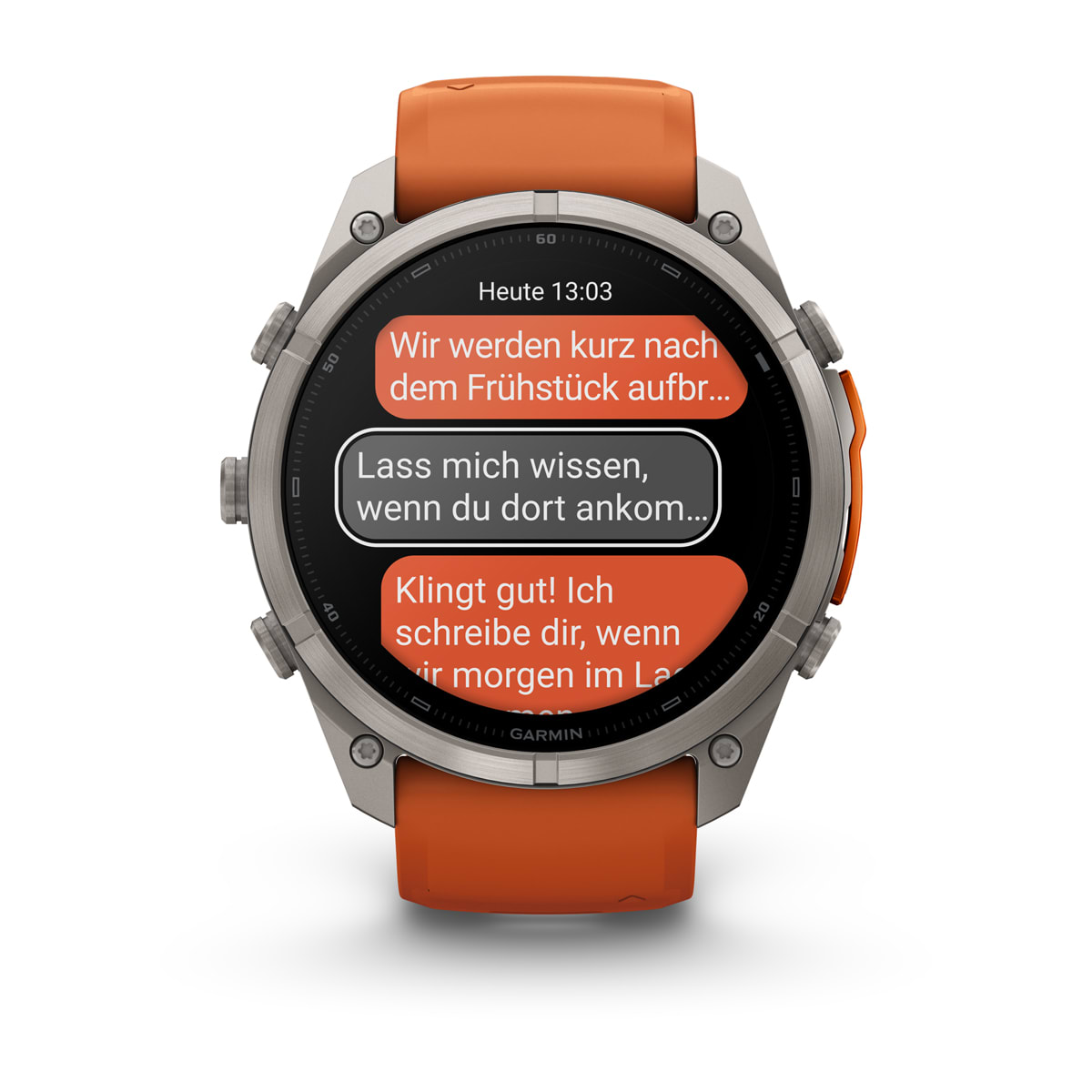 Garmin fēnix® 9 Pro inReach® - 51 mm AMOLED Sapphire Titan mit Silikon-Armband Autumn Orange/Spark Orange 010-04337-01