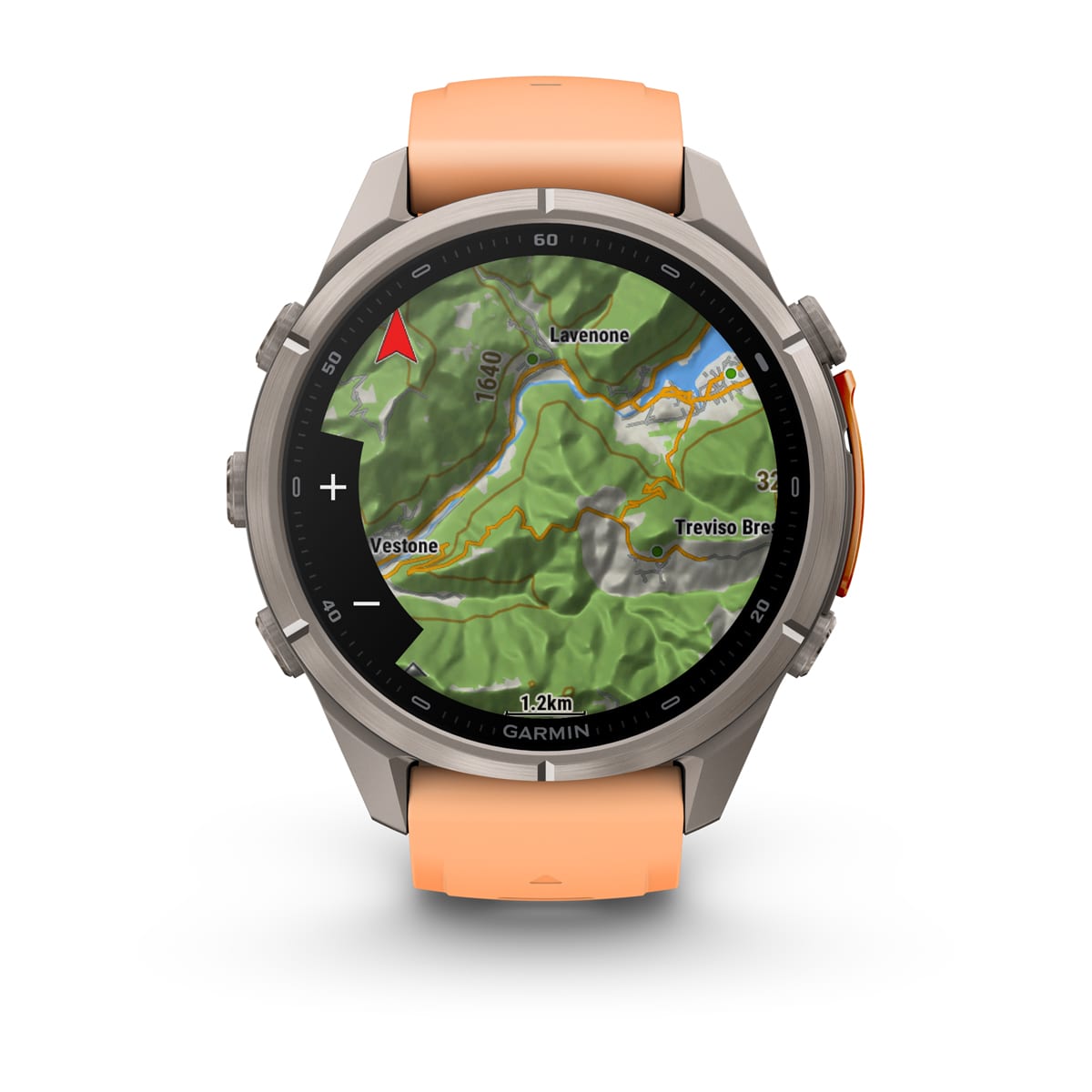 Garmin fēnix® 9 Pro inReach® - 43 mm AMOLED Sapphire Titan mit Silikon-Armband Shell Pink/Autumn Orange 010-04335-01