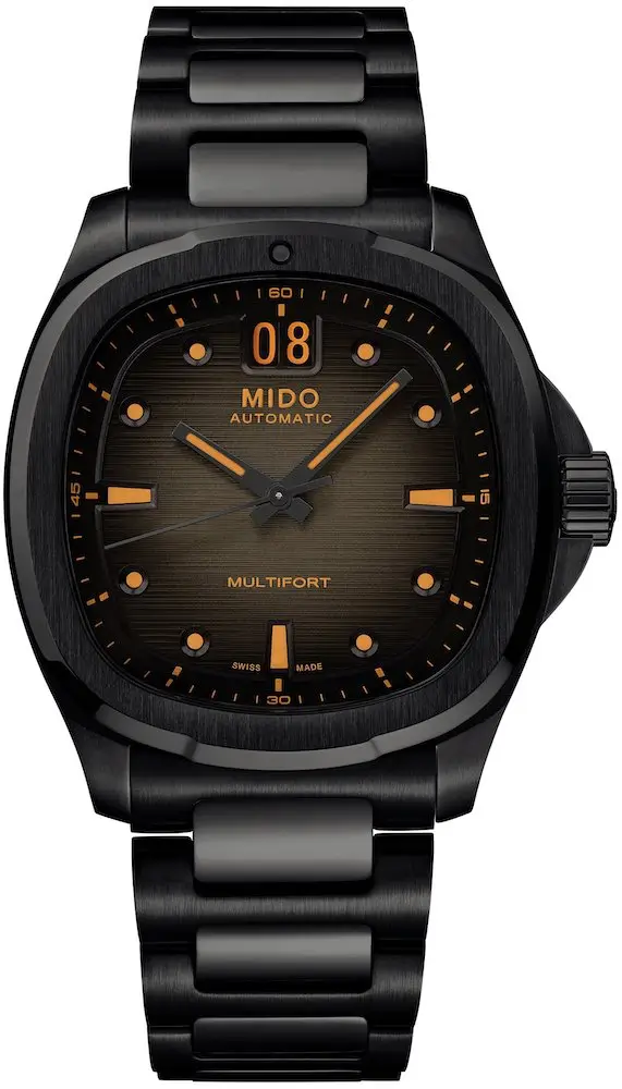 Mido Multifort TV schwarz Big Date Herrenuhr M049.526.33.081.00 Set mit orangenem Kautschukband