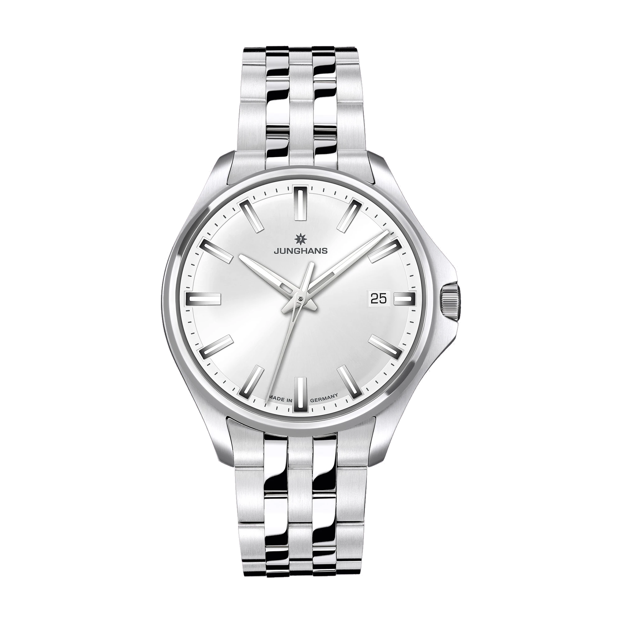 Junghans Meister S Quarz 35, Silber, Edelstahlband, 35mm Herrenuhr 47/4633.44