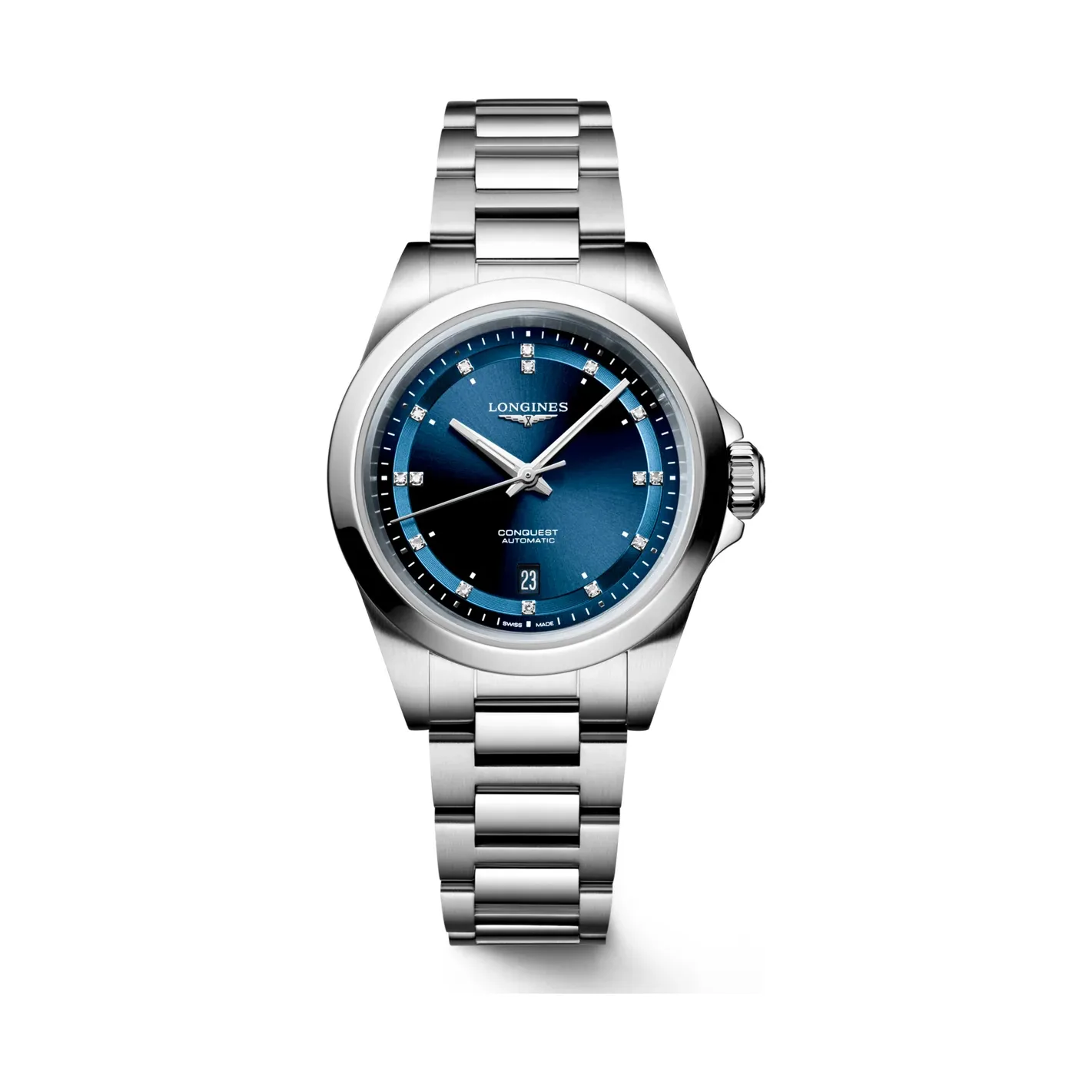 Longines Conquest Blau Diamanten Edelstahlband 30 mm Damenuhr L3.320.4.97.6