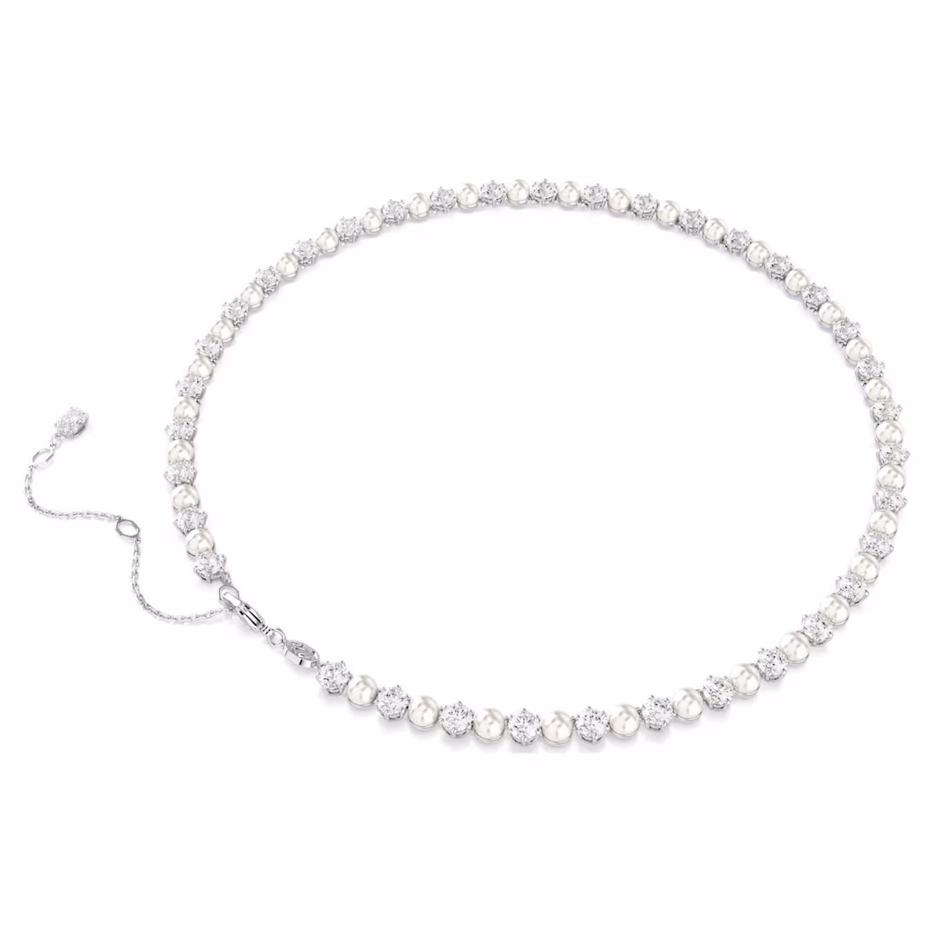 Swarovski Matrix Tennis Halskette Kristallperle, Rundschliff, Weiß, Rhodiniert