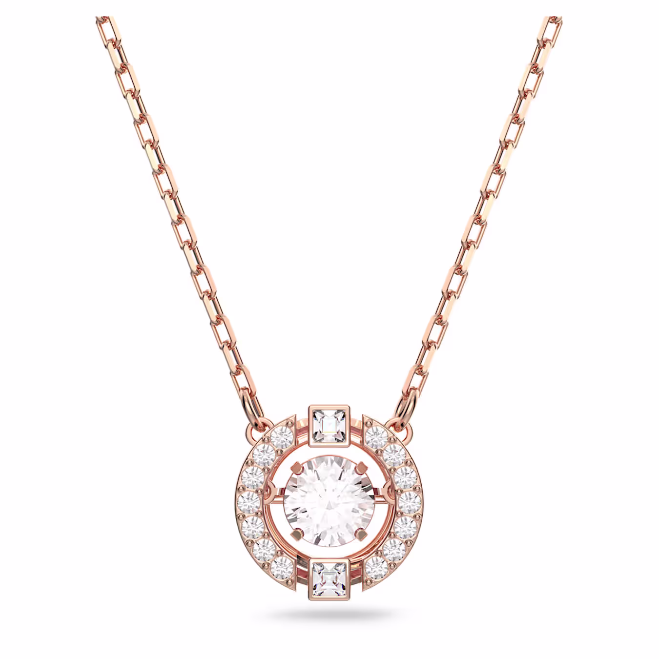 Swarovski  Una Halskette Rundschliff, Weiß, 18k rosévergoldet