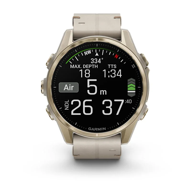 Garmin fēnix® 8 - 43 mm AMOLED Sapphire Nebelgrau/Softgold mit Lederarmband und Silikonband 010-02903-40