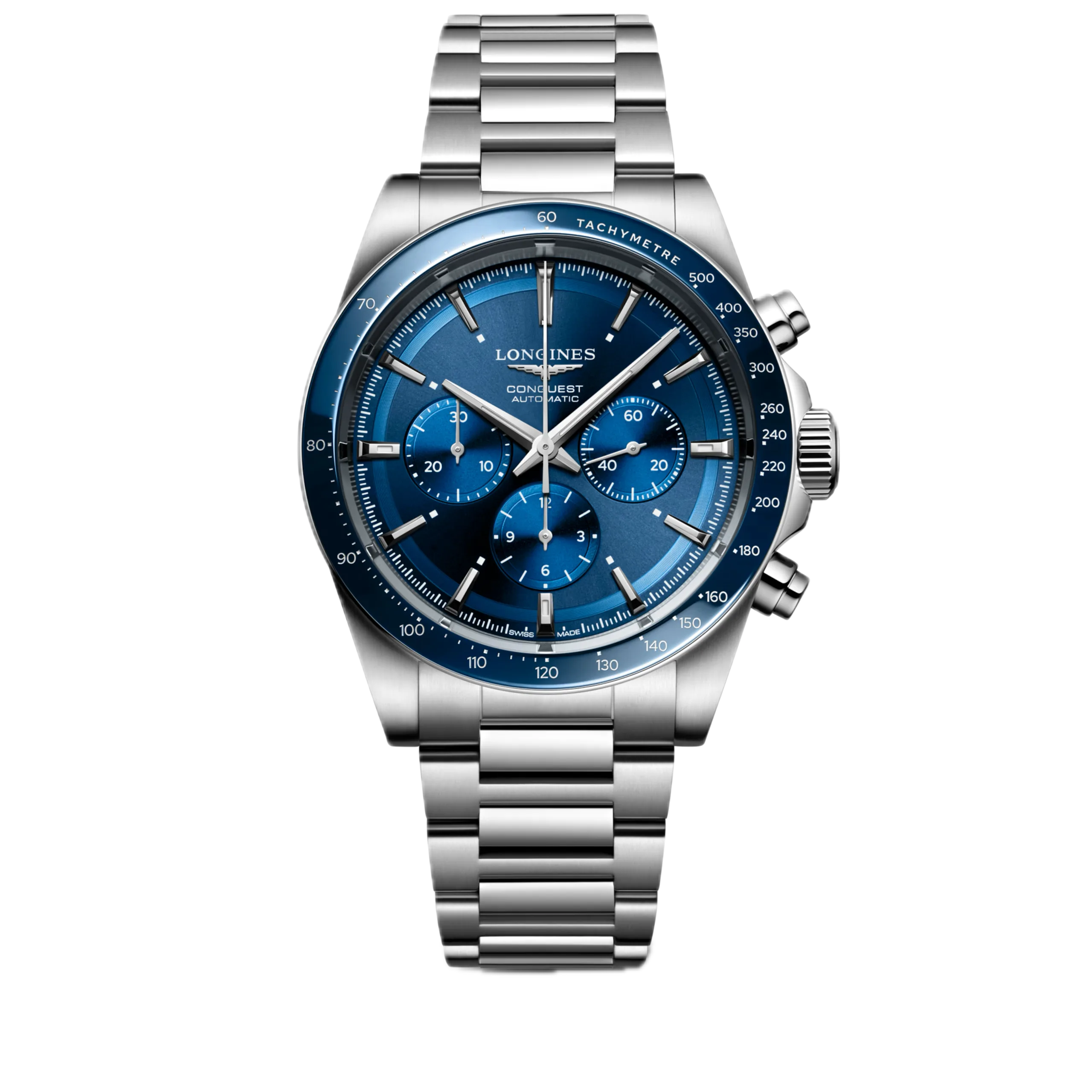 Longines Conquest Chronograph blau Edelstahlband Herrenuhr L3.835.4.92.6