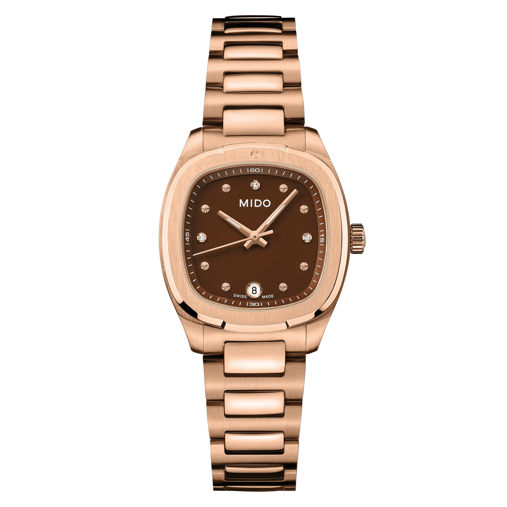 Mido Multifort TV 28 Quartz Roségold Braun mit Diamanten Damenuhr M049.110.33.296.00