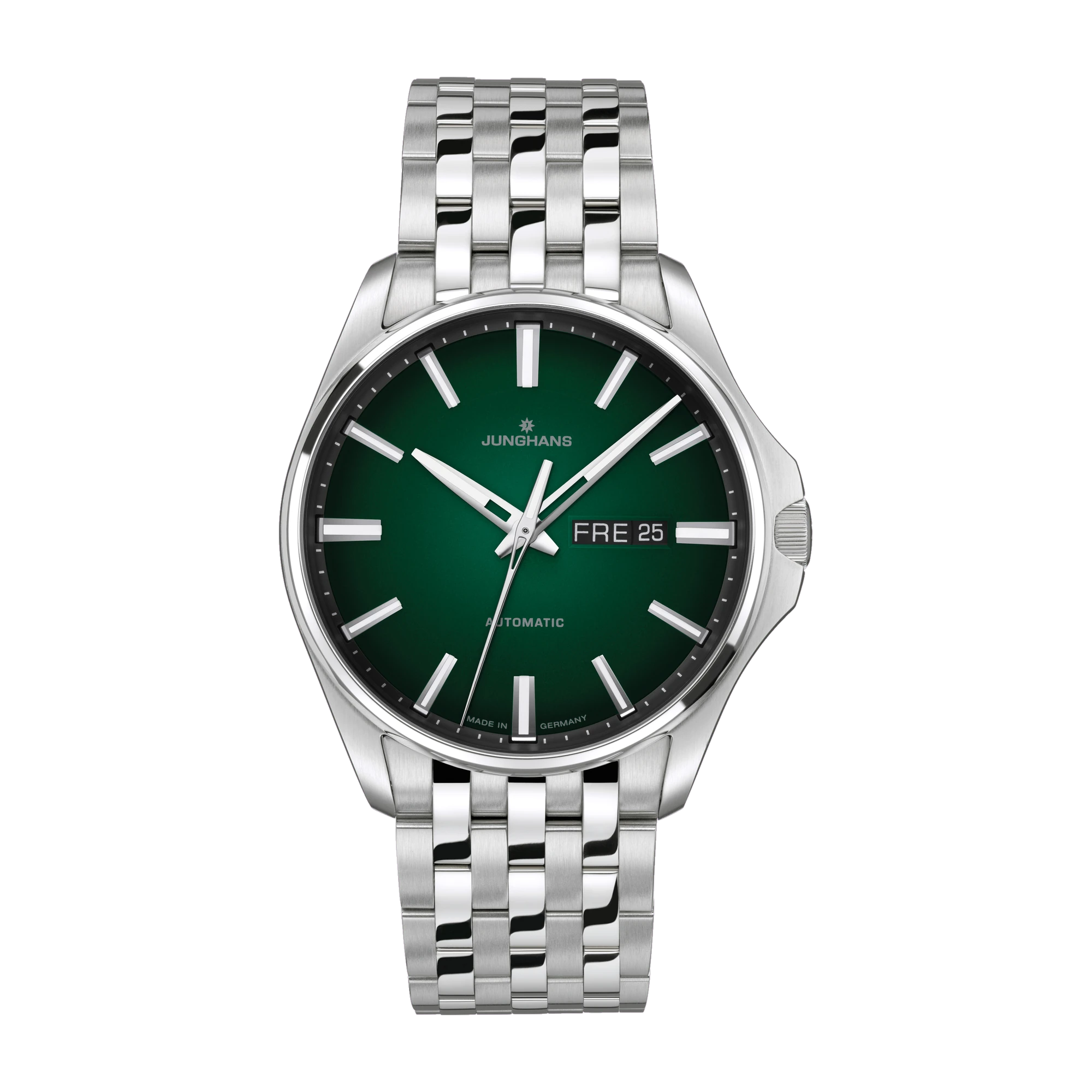 Junghans Meister S Automatic, Saphirglas, Dunkelgrün, Edelstahlband Herrenuhr 27/4518.44