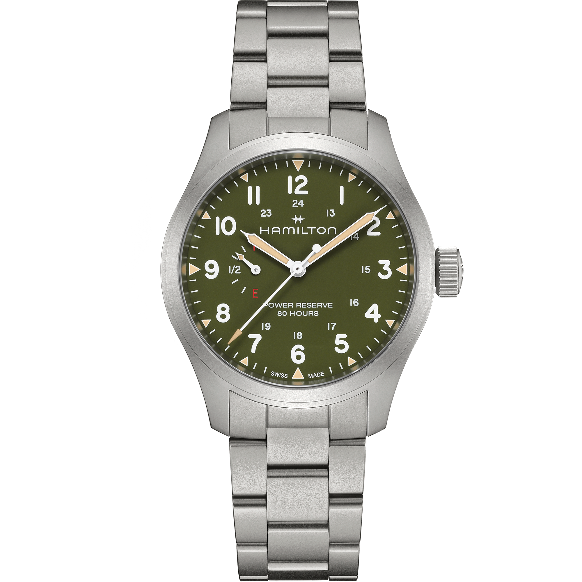 Hamilton Khaki Field Power Reserve Handaufzug Grün Edelstahlband Herrenuhr H69509160