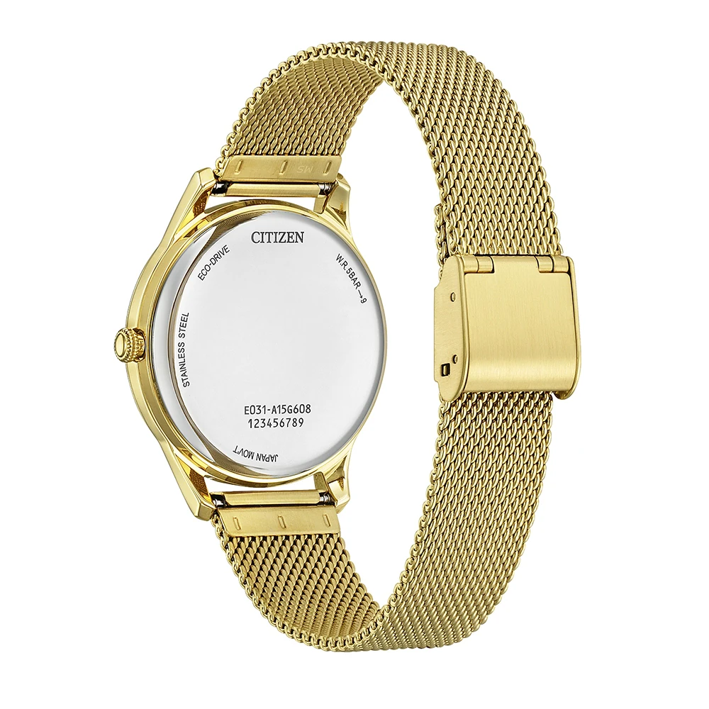 Citizen Eco-Drive Analog Quartz Edelstahl weiß, 34mm, Milanaiseband Damenuhr EM1222-87A