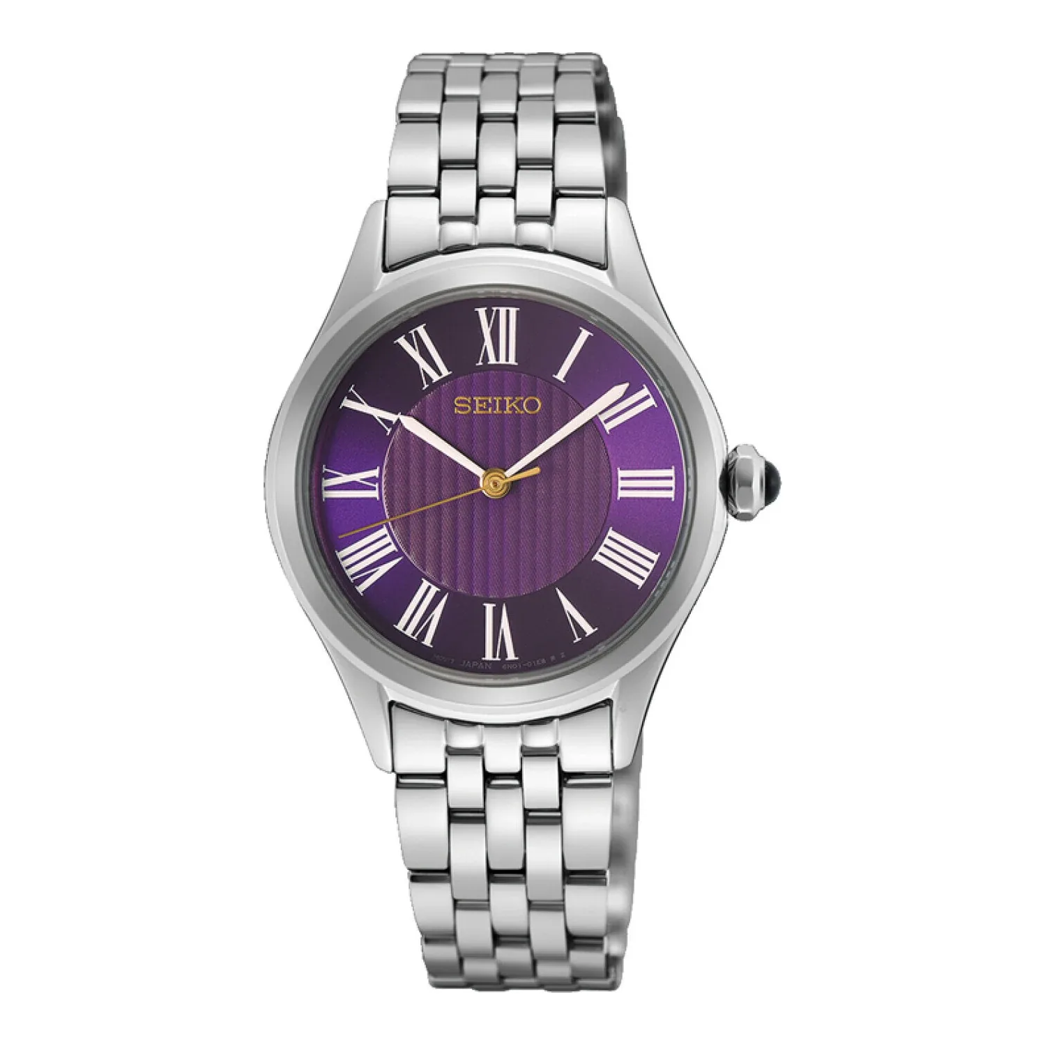 Seiko Classic Quarz 30 mm Edelstahlband Lila Damenuhr HGH004P1