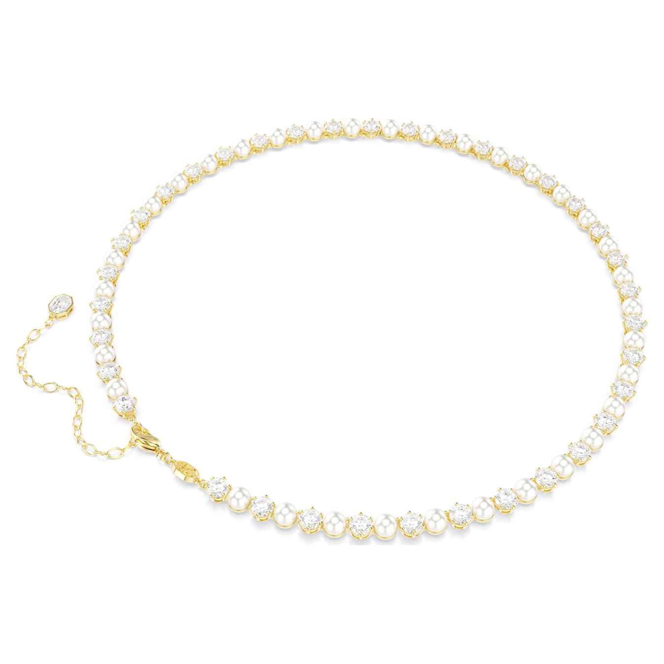 Swarovski  Matrix Tennis Halskette Kristallperle, Rundschliff, Weiß, Goldlegierungsschicht