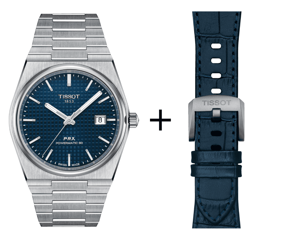 Tissot PRX Herrenuhr T137.407.11.041.00 Set mit blauem Lederarmband T852.047.701