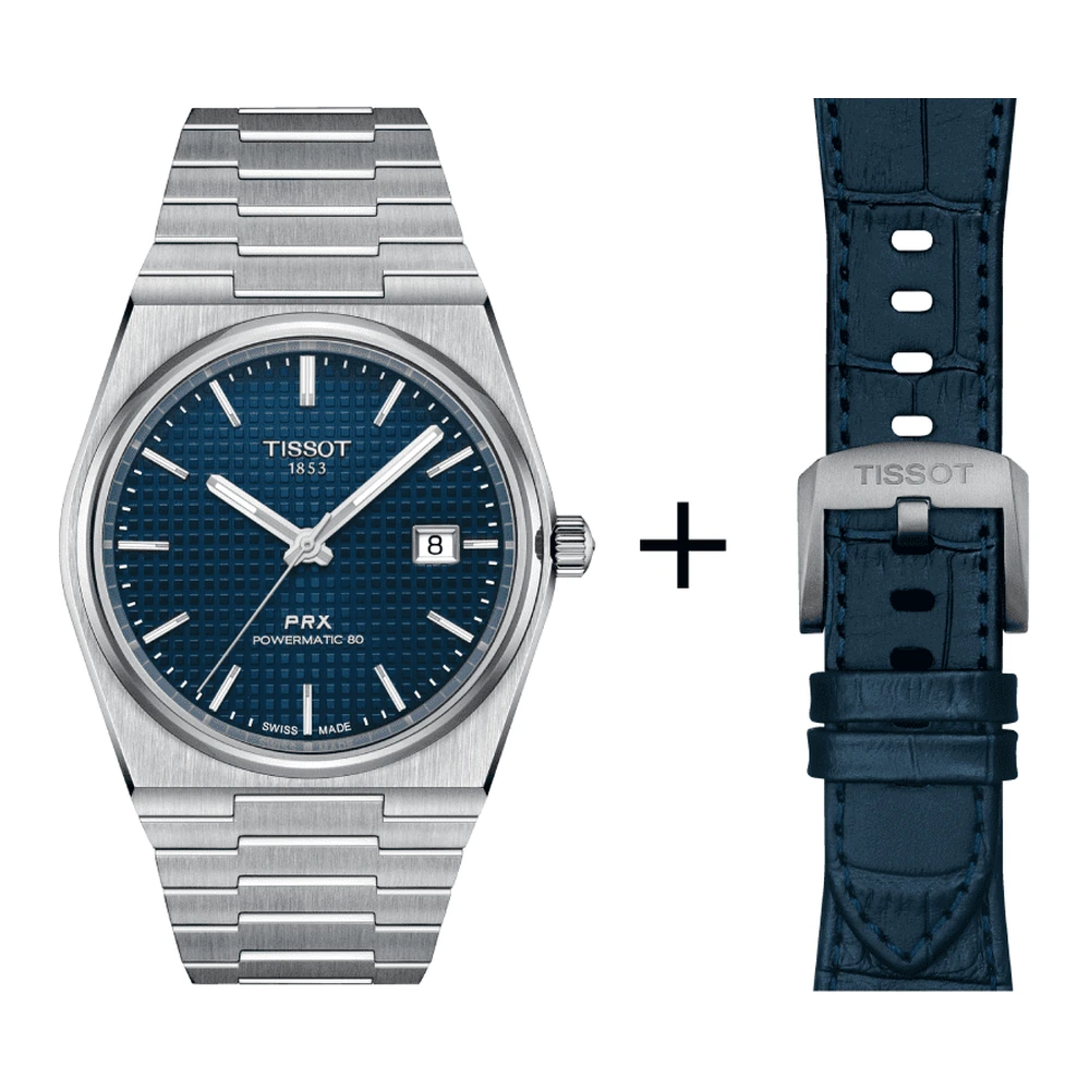 Tissot PRX Herrenuhr T137.407.11.041.00 Set mit blauem Lederarmband T852.047.701