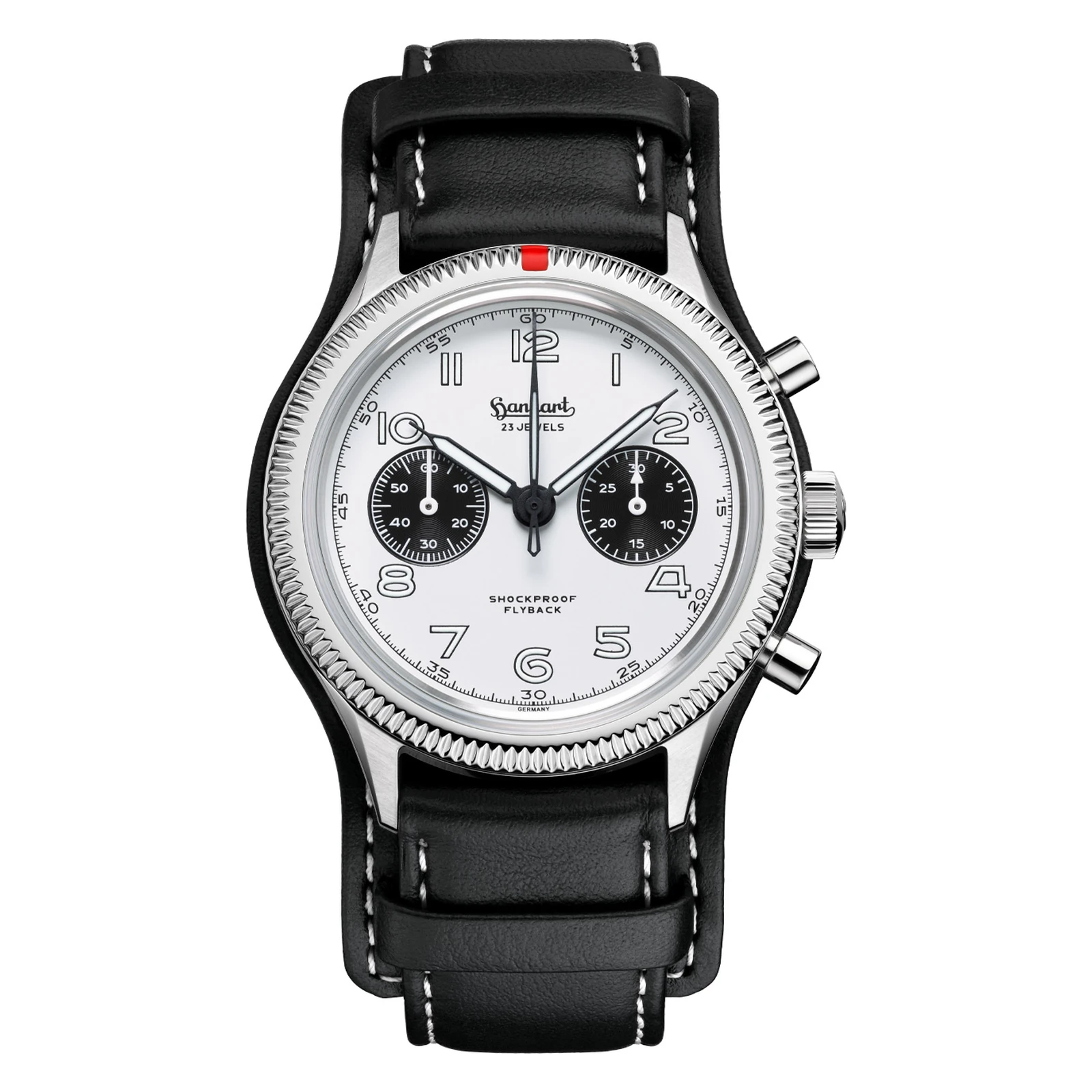 Hanhart 417 ES Flyback Panda 42 mm Lederband Schwarz Herrenuhr H721.201-7010