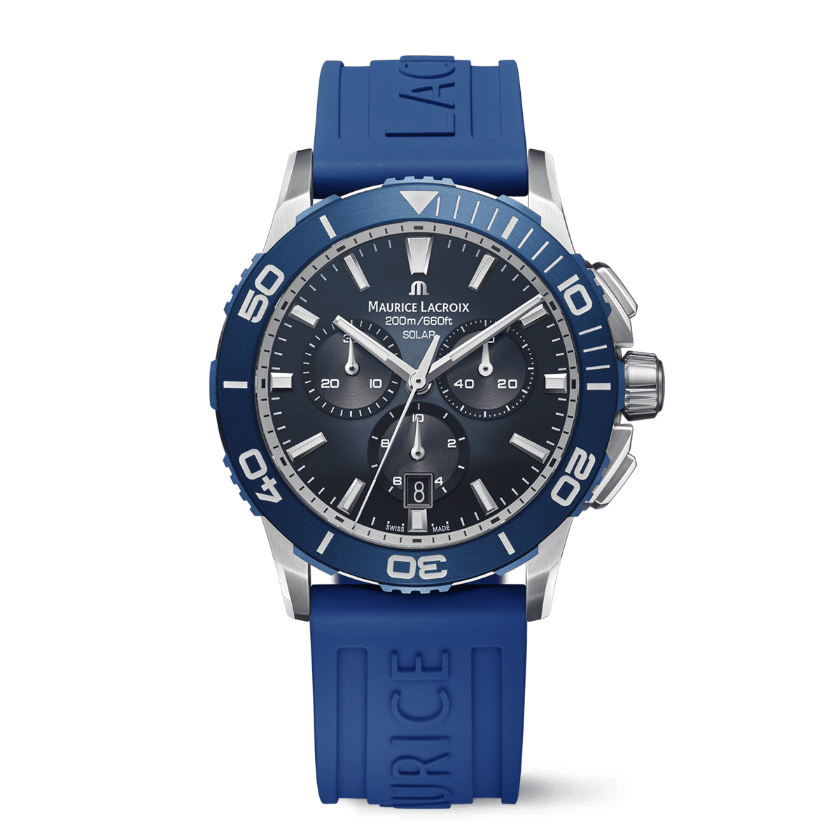 Maurice Lacroix PONTOS S SOLAR CHRONOGRAPH 42 mm, Blaues FKM-Kautschukarmband Herrenuhr PT1038-SSL40-430-4