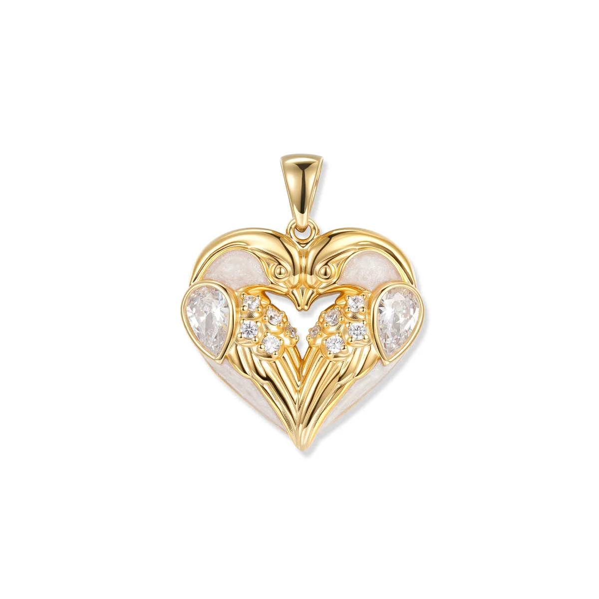 Seinerzeit Anhänger Crystal Birds Herz Anhänger, zwei Vögel in Herzform, 18K vergoldet
