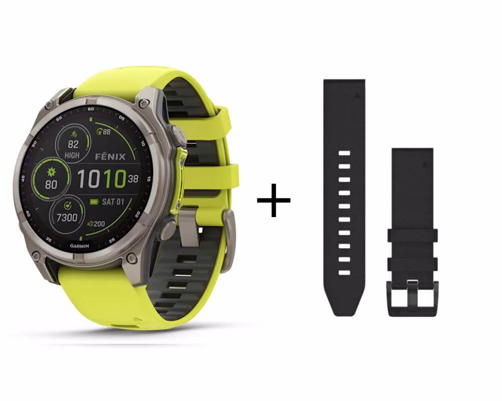 Garmin fēnix® 8 - 47 mm Solar Sapphire Graphit/Titanium Titan 010-02906-21 Set mit schwarzem Lederband