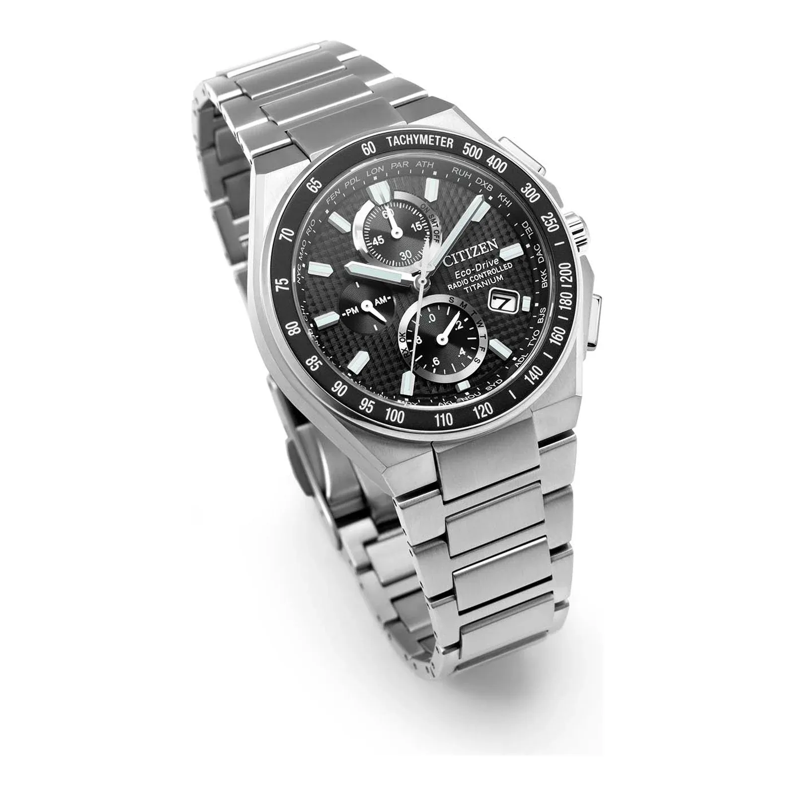 Citizen Eco-Drive Funk Chronograph Super Titanium schwarz Herrenuhr AT8390-55E