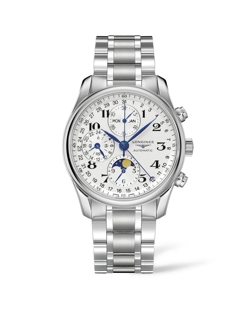 Longines Master Collection Chrono Mondphase Silber Edelstahlband Herrenuhr L2.673.4.78.6