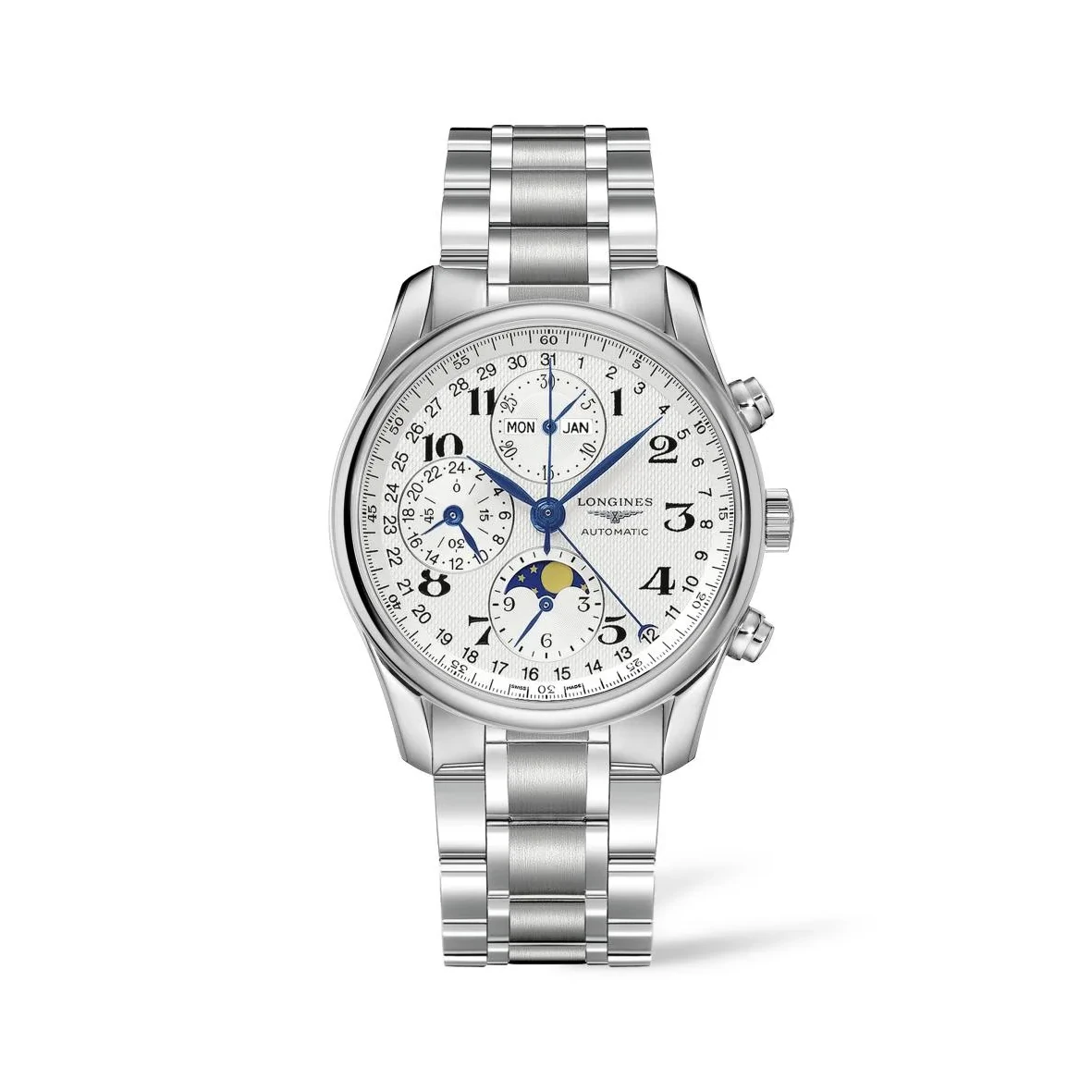 Longines Master Collection Chrono Mondphase Silber Edelstahlband Herrenuhr L2.673.4.78.6