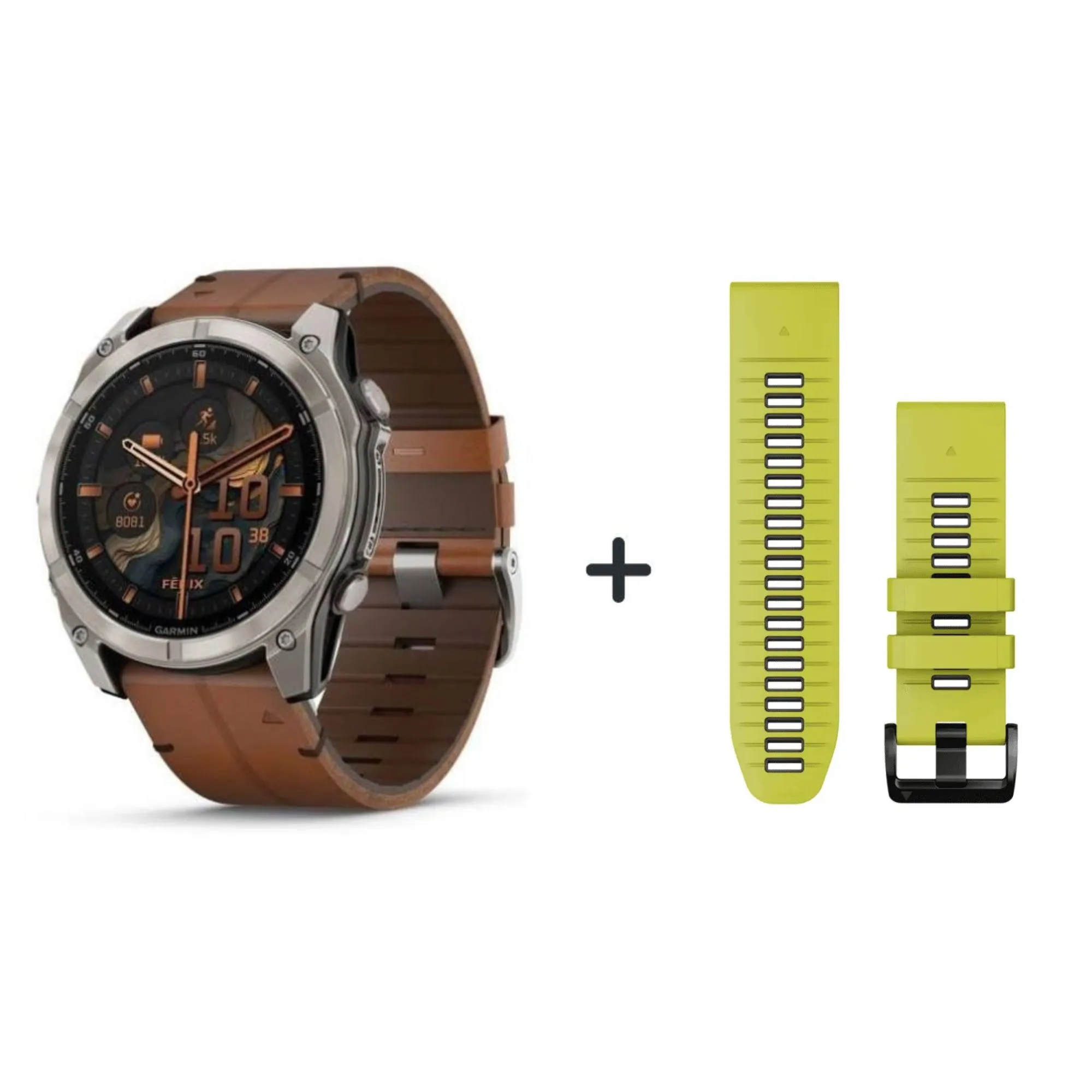 Garmin fēnix® 8 - 51 mm 010-02907-21 AMOLED Sapphire GRAPHIT/CARBONGRAU TITAN BUNDLE MIT NEONGELBEN SILIKONBAND