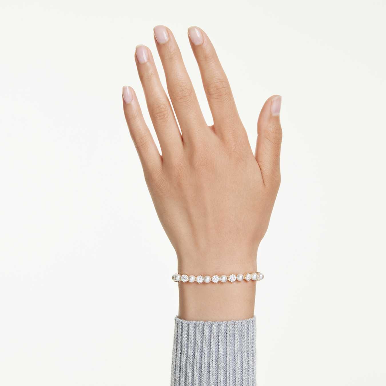 Swarovski  Matrix Tennis Armband Kristallperle, Rundschliff, Weiß, Goldlegierungsschicht