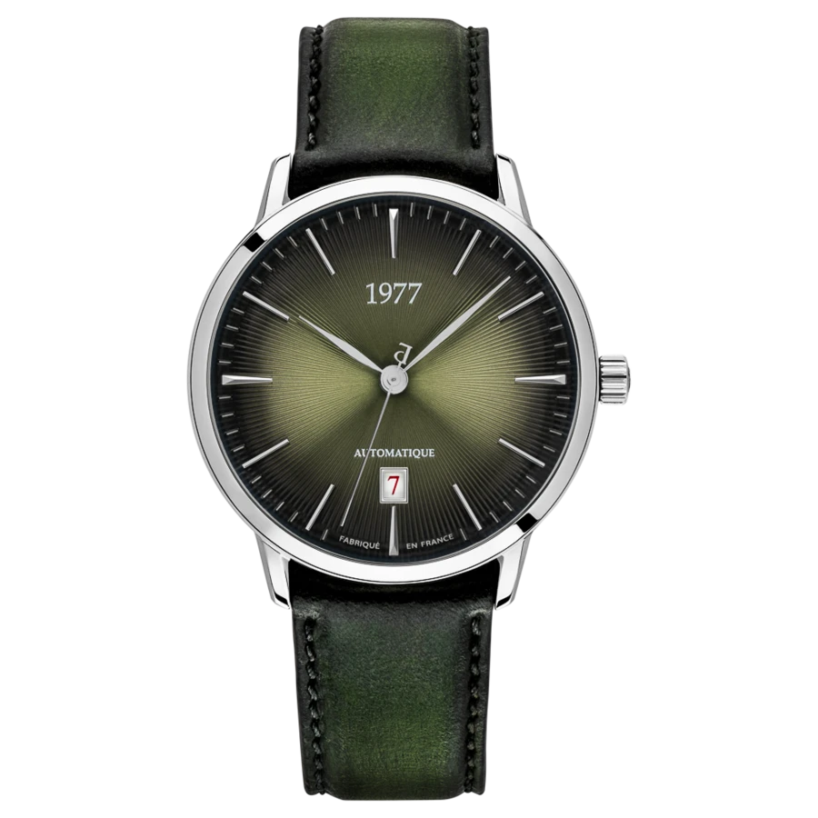 1977 EDMOND Automatik, 40 mm, Zifferblatt Olivgrün, Lederband Grün, Herrenuhr 1977P01177