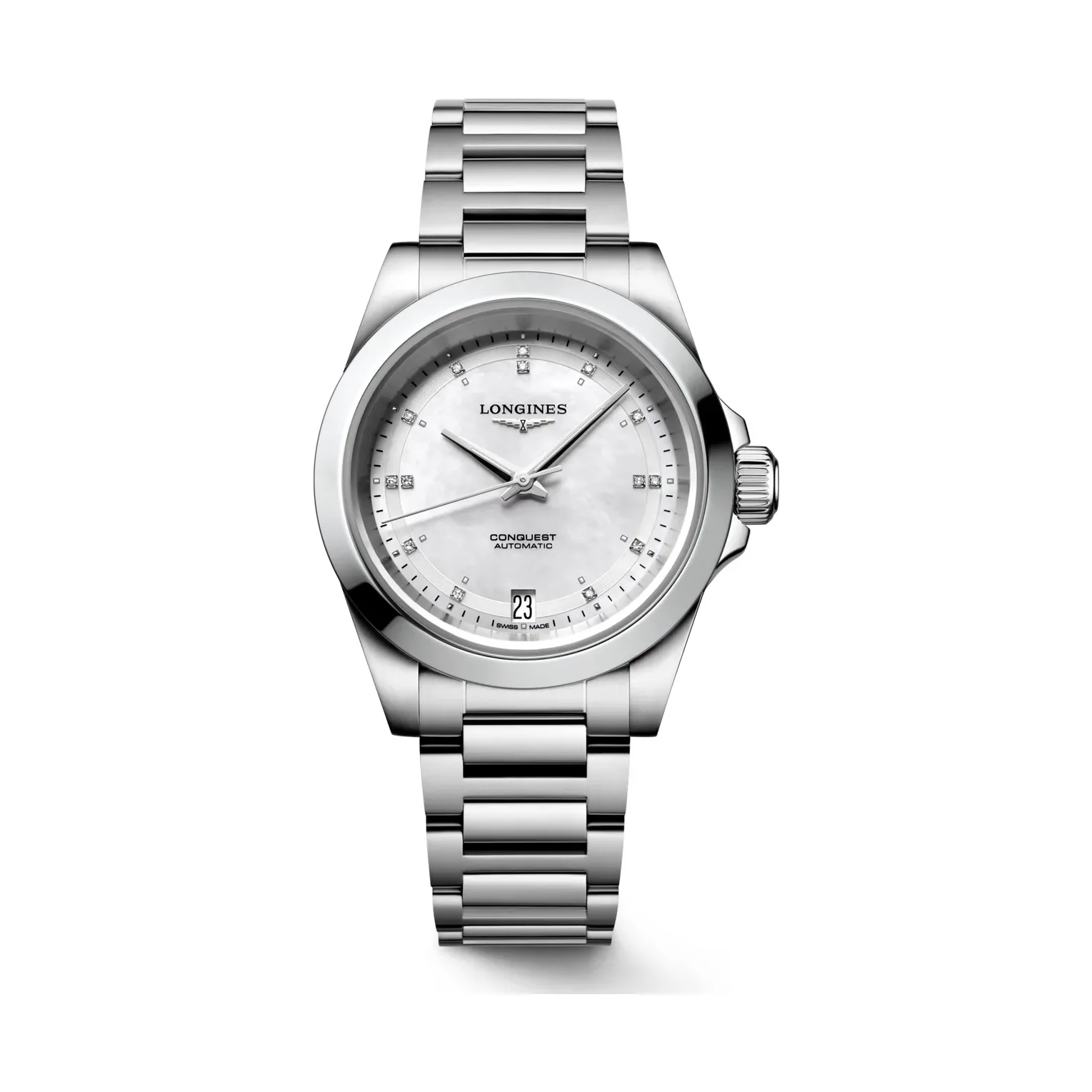 Longines Conquest Perlmutt Diamanten Edelstahlband 34 mm Damenuhr L3.430.4.87.6