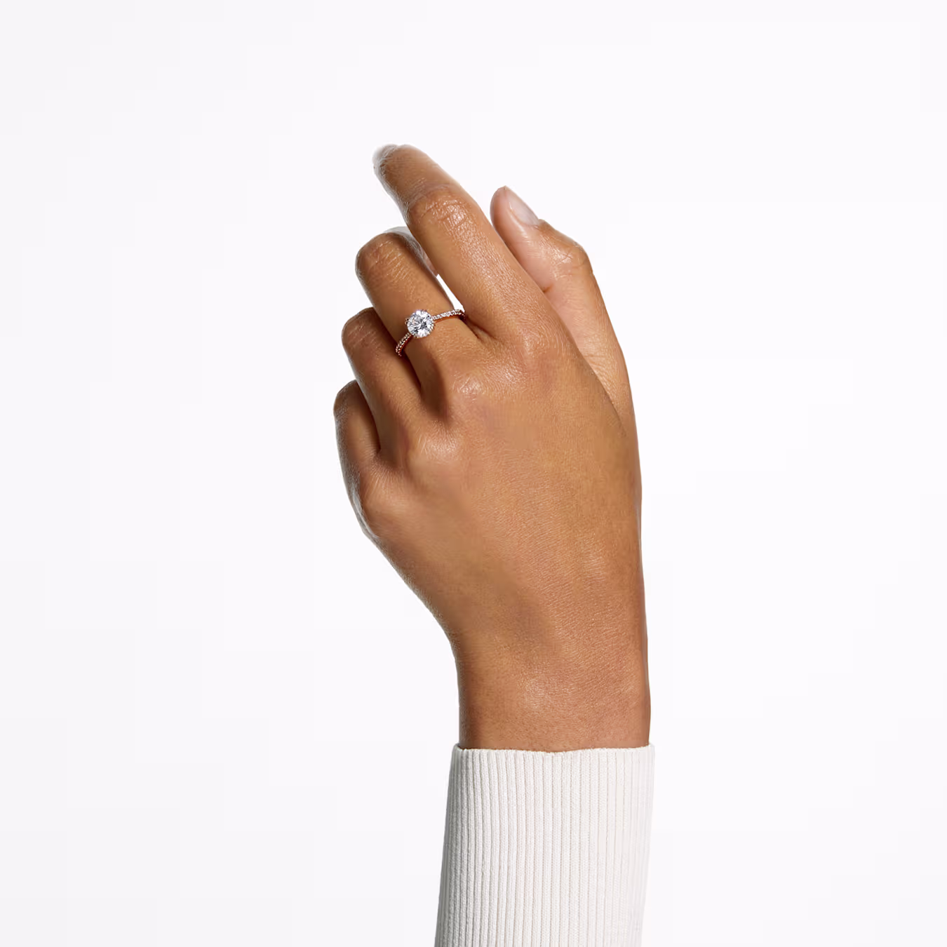 Swarovski  Stilla Cocktailring Rundschliff, Pavé, Weiß, 18k rosévergoldet
