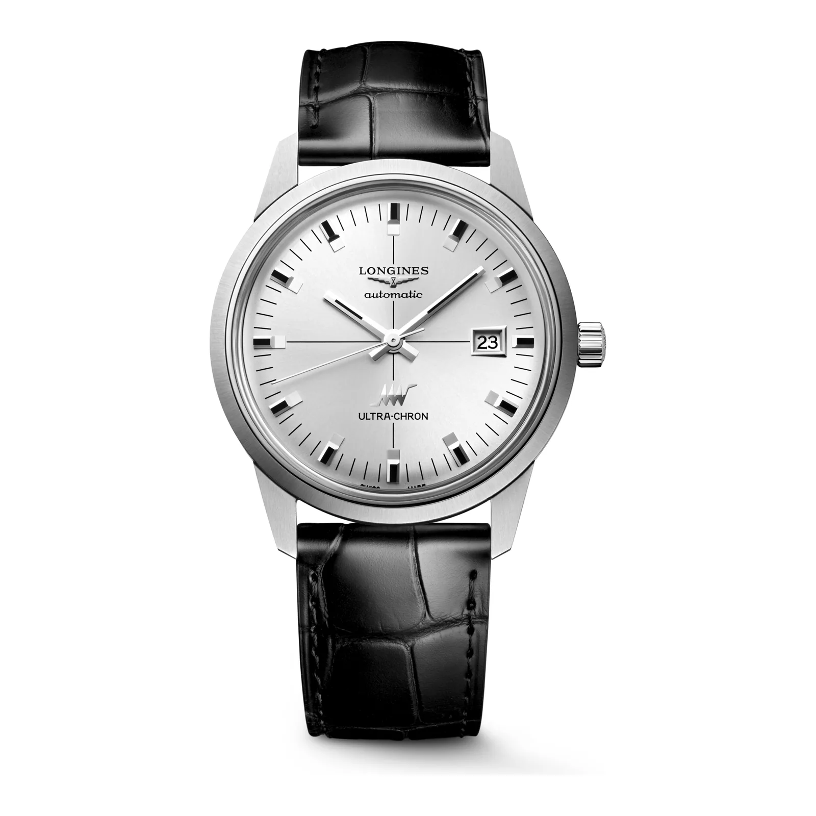 Longines Ultra-Chron Classic Silber Lederband schwarz 40 mm Herrenuhr L2.937.4.72.2