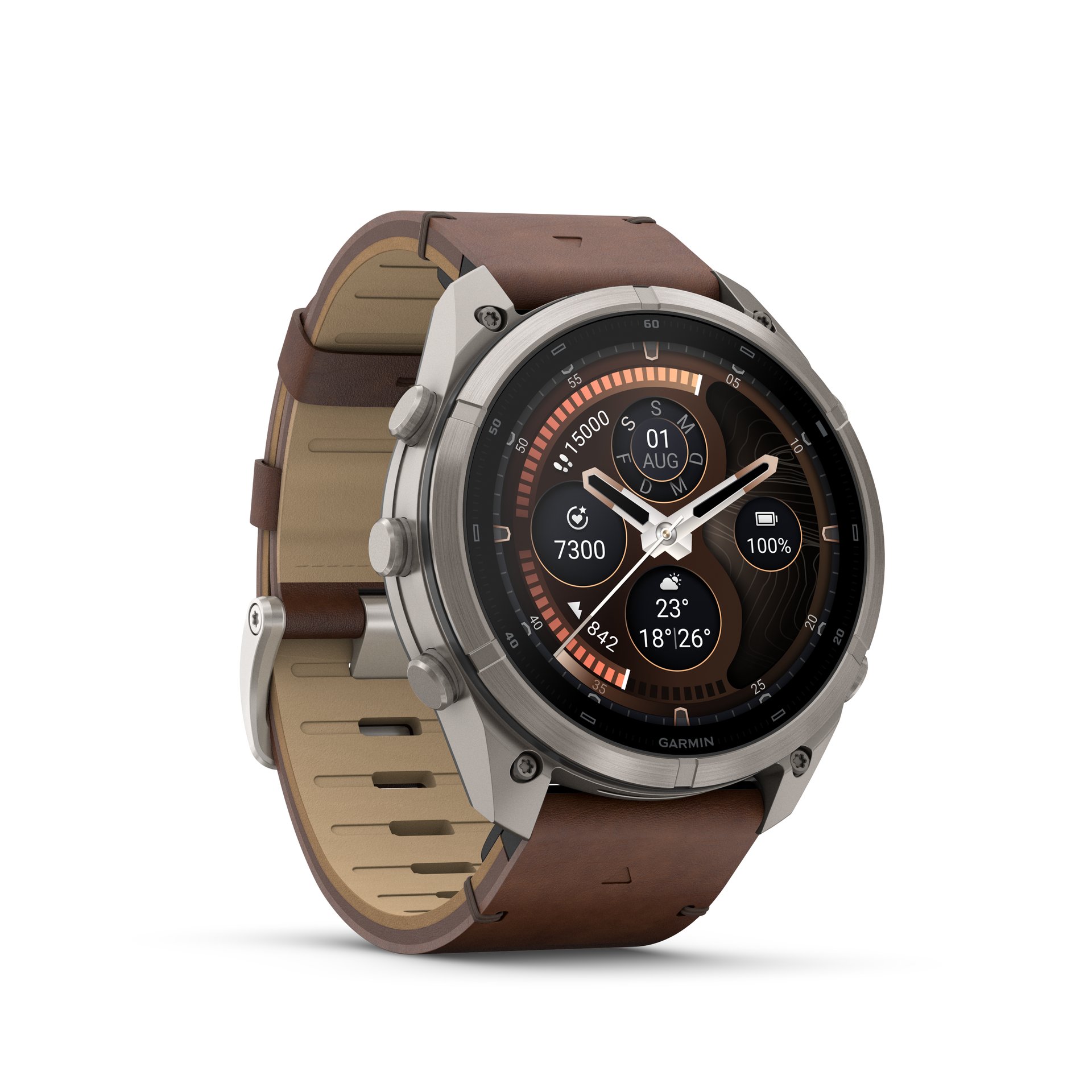 Garmin fēnix® 9 Pro inReach® - 51 mm AMOLED Sapphire Titan mit Leder-Armband Walnuss und Silikon-Armband Kieselgrau/Silbergrau 010-04337-41