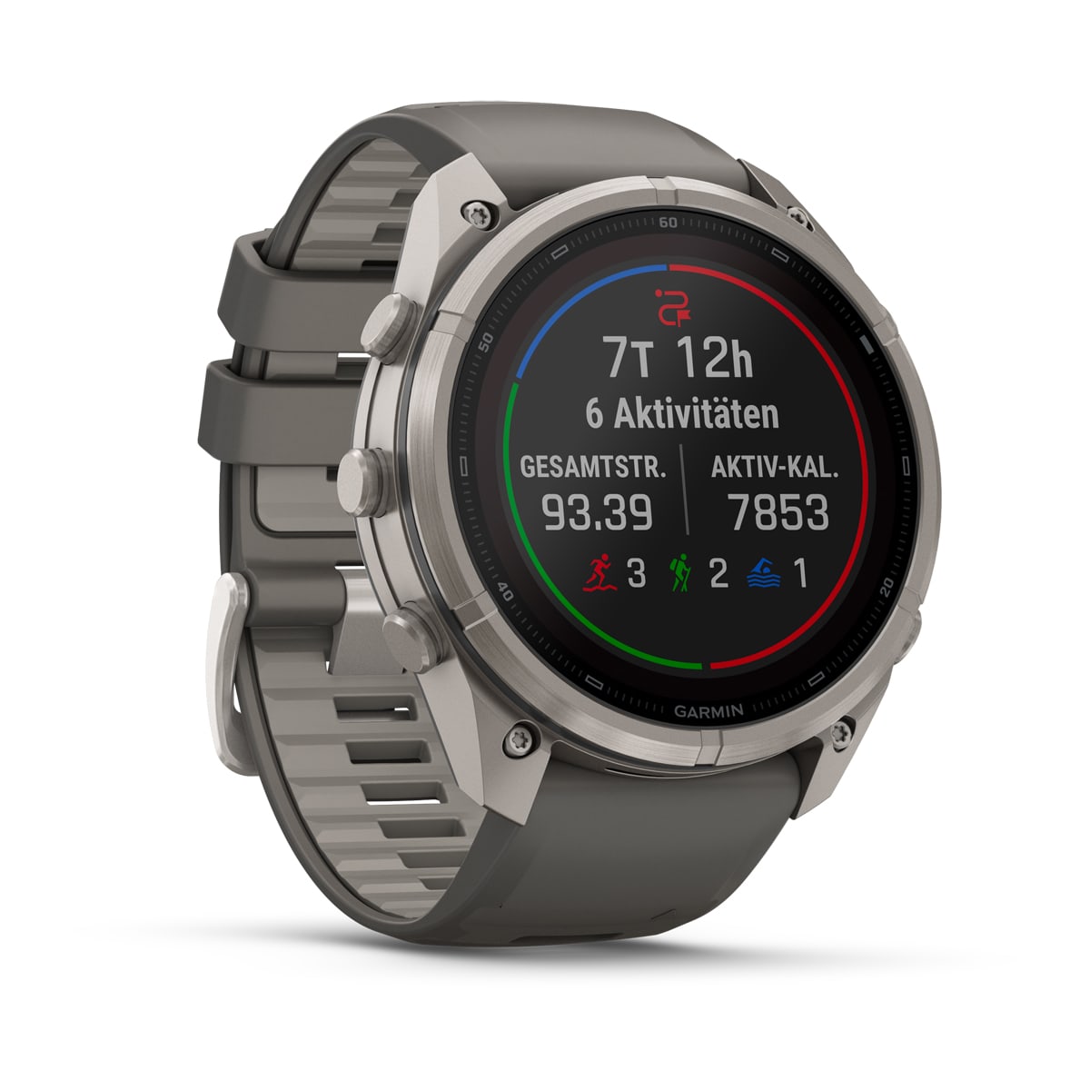 Garmin fēnix® 9 Pro inReach® Solar - 51 mm MIP Sapphire Titan mit Silikon-Armband Kieselgrau/Silbergrau 010-04339-01