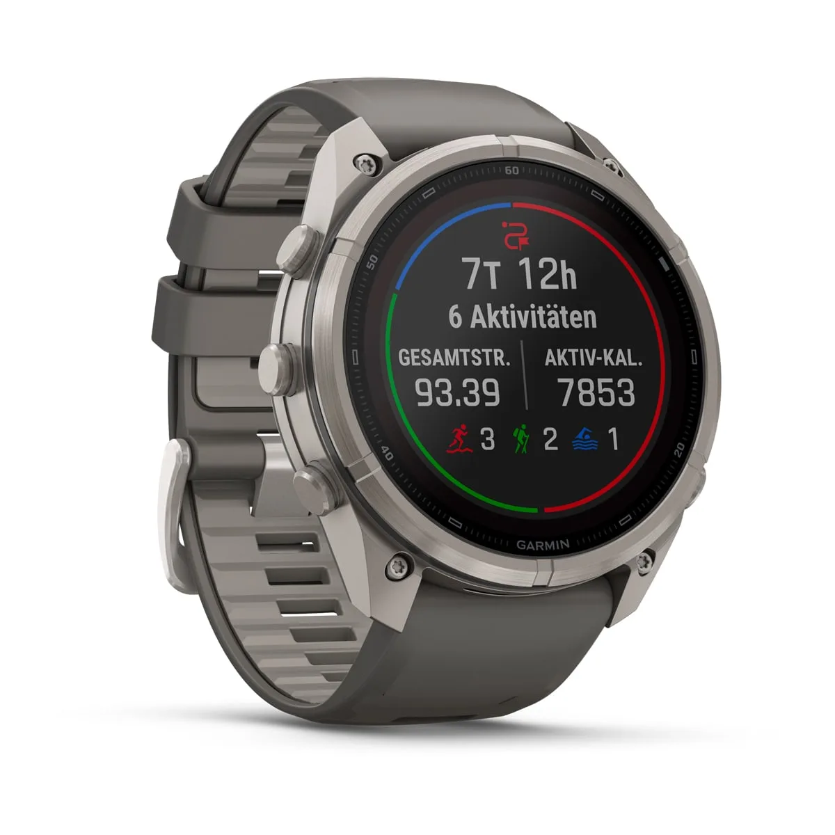 Garmin fēnix® 9 Pro inReach® Solar - 51 mm MIP Sapphire Titan mit Silikon-Armband Kieselgrau/Silbergrau 010-04339-01