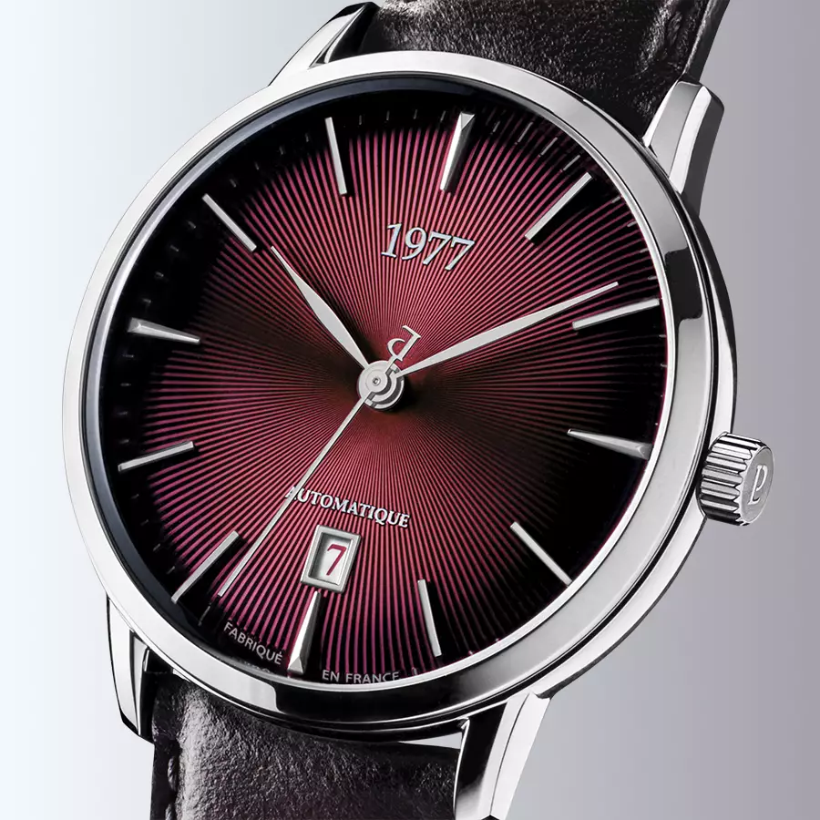 1977 EDMOND Automatique, 40 MM, Cadran Lie-de-vin, Bracelet Cuir Lie-de-vin Herrenuhr 1977P01155