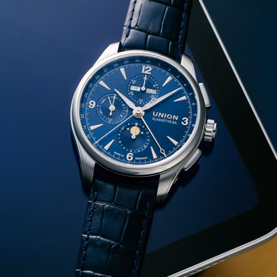 Union Glashütte Belisar Chronograph Blau Mondphase Herrenuhr D014.425.16.047.01