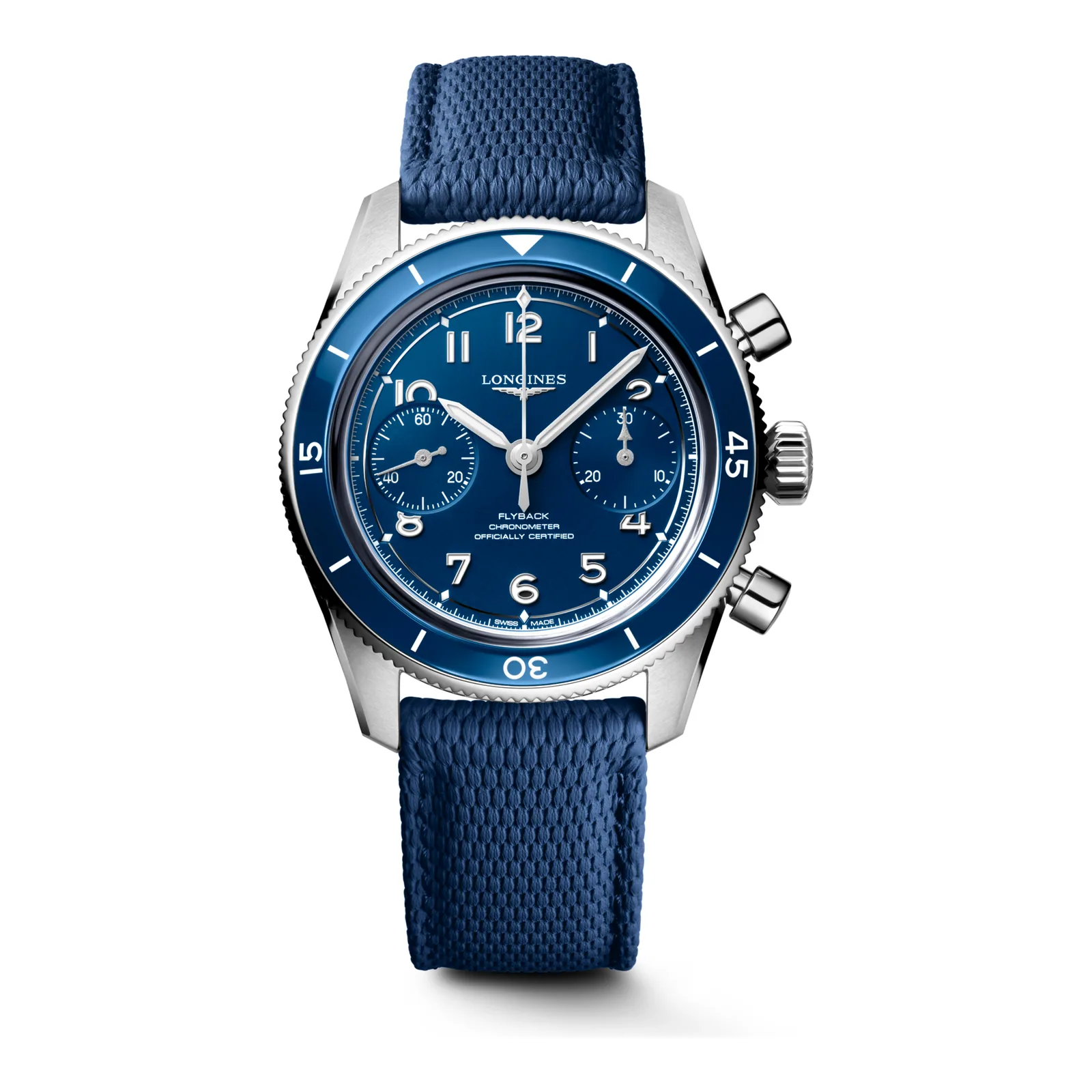 Longines Spirit Pilot Flyback Blau Kautschukband blau 39,5 mm Herrenuhr L3.721.4.93.9