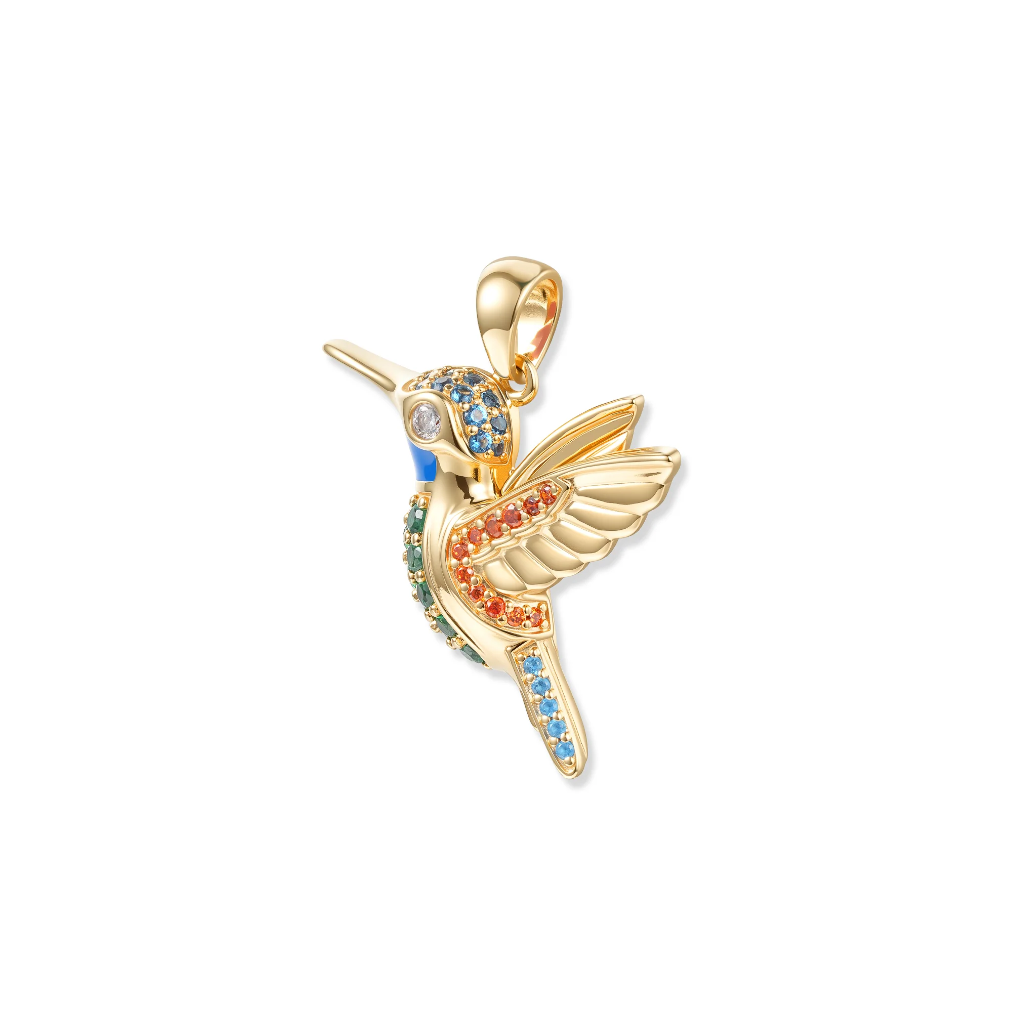 Seinerzeit Anhänger Nani Kolibri Anhänger mit grünen, blauen und orangefarbenen Zirkonia, 2 x 2,6 cm