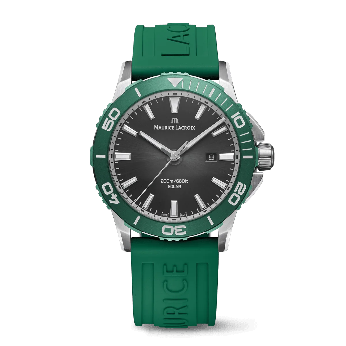 Maurice Lacroix PONTOS S SOLAR 42mm, Quartz, Grünes Kautschukarmband Herrenuhr PT1008-SSL50-330-5