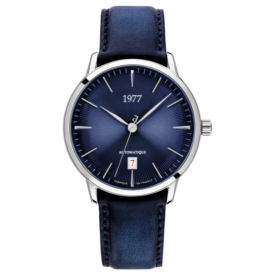 1977 EDMOND Automatik, 40 mm, Zifferblatt Blau, Lederband Blau, Herrenuhr 1977P01166