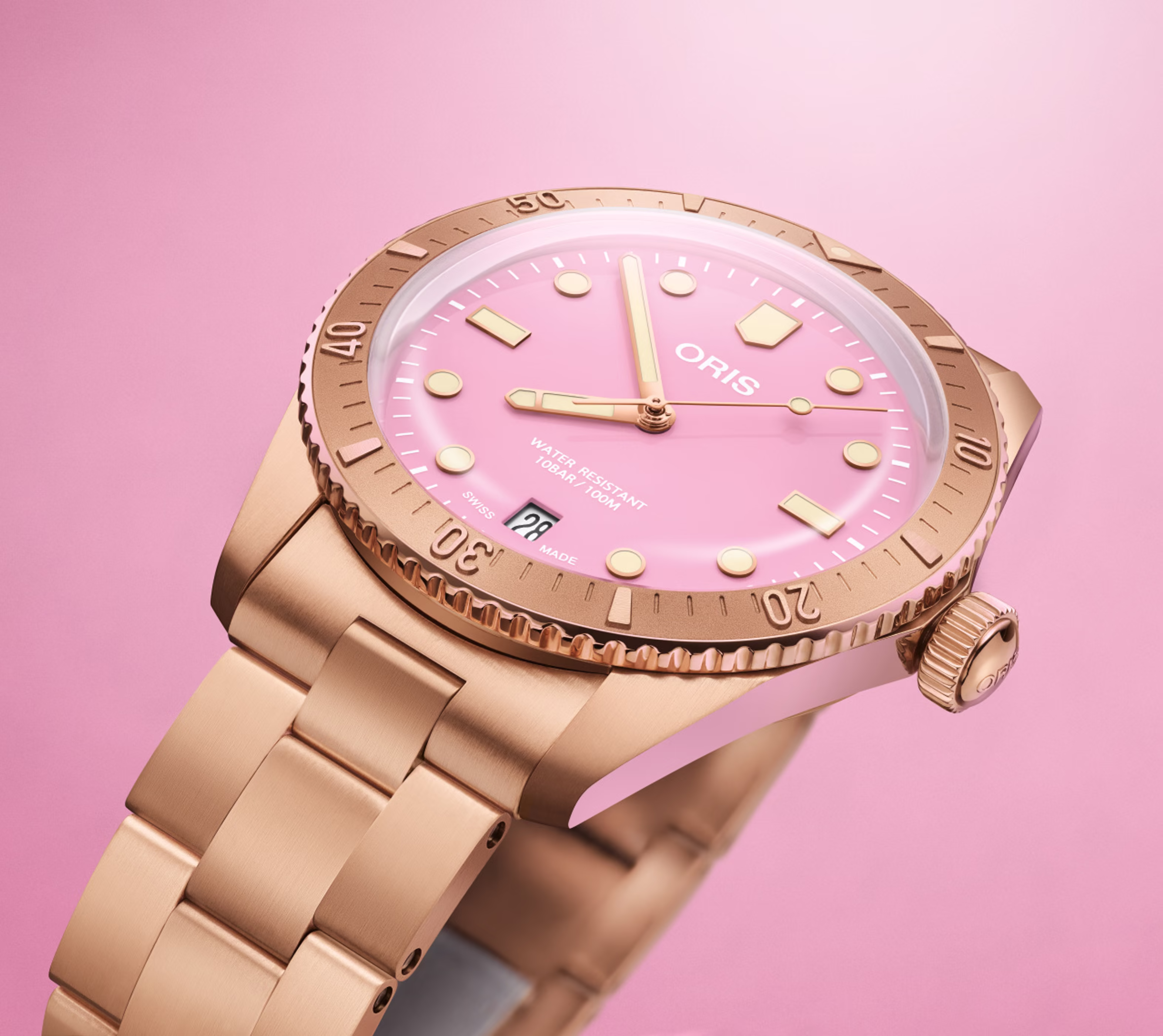 Oris Divers Sixty‑Five Cotton Candy 38mm Bronze Rosa Herrenuhr 01 733 7771 3158-07 8 19 15
